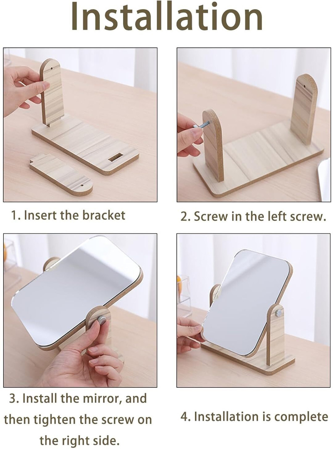 Image of JDNMFASHION wooden Makeup Mirror Vanity Mirror Wood Desk Mirror Dressing Table Mirror