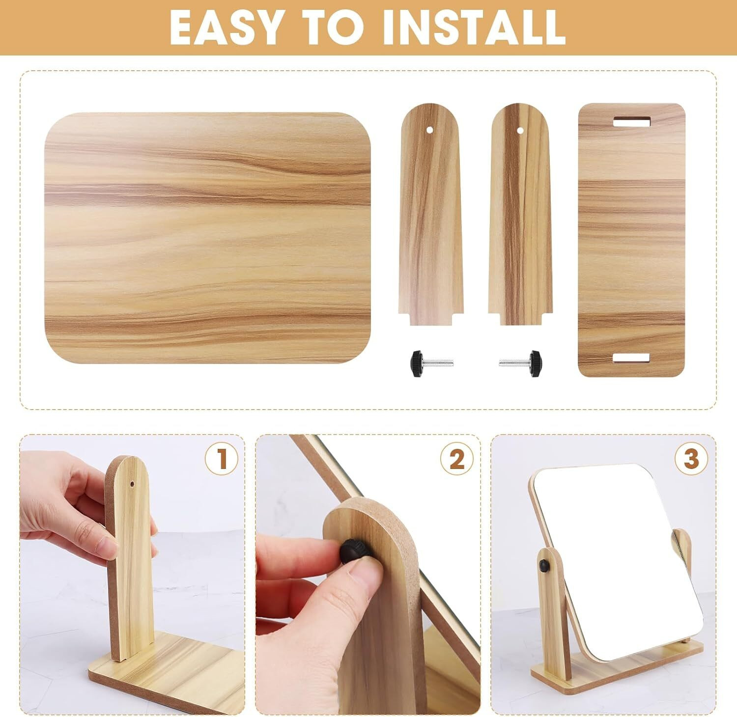 Image of Dejmin Vanity Mirror with Bamboo Stand, Small Desk Table Mirror with 360 Rotation