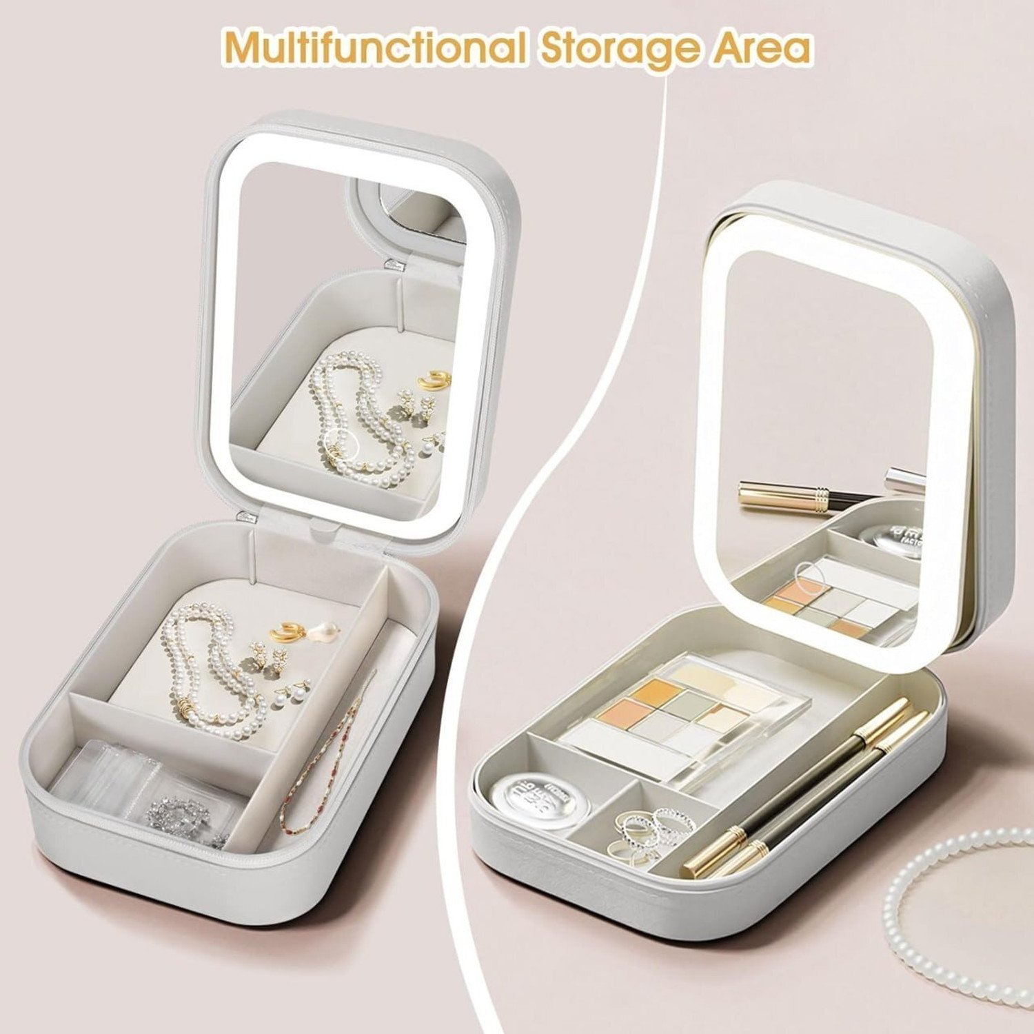 Image of K Gor Luxury LED Makeup Mirror Jewelry Organizer Cosmetic Storage Box Vanity Case Travel Friendly Vanity Box