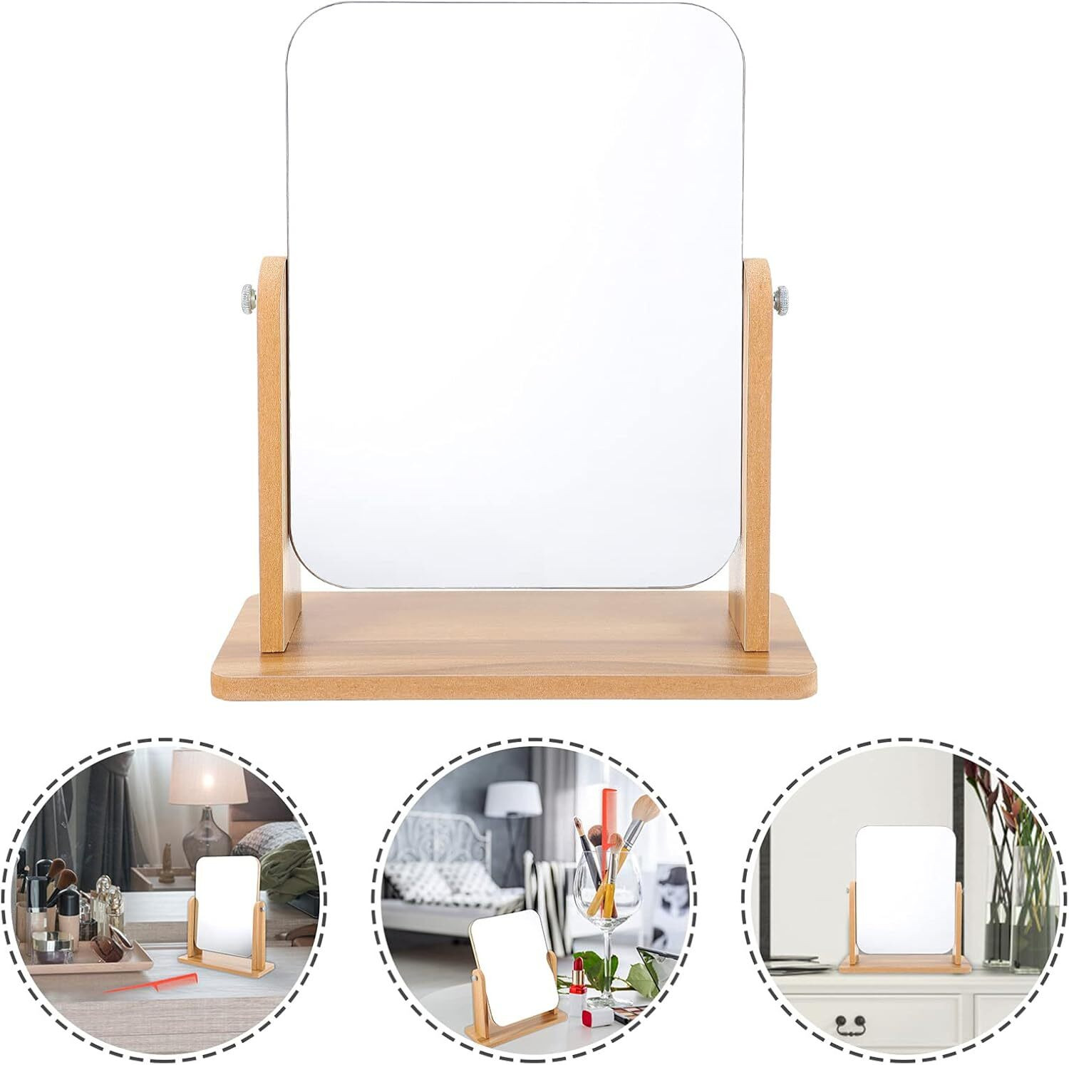 Image of JDNMFASHION wooden Makeup Mirror Vanity Mirror Wood Desk Mirror Dressing Table Mirror