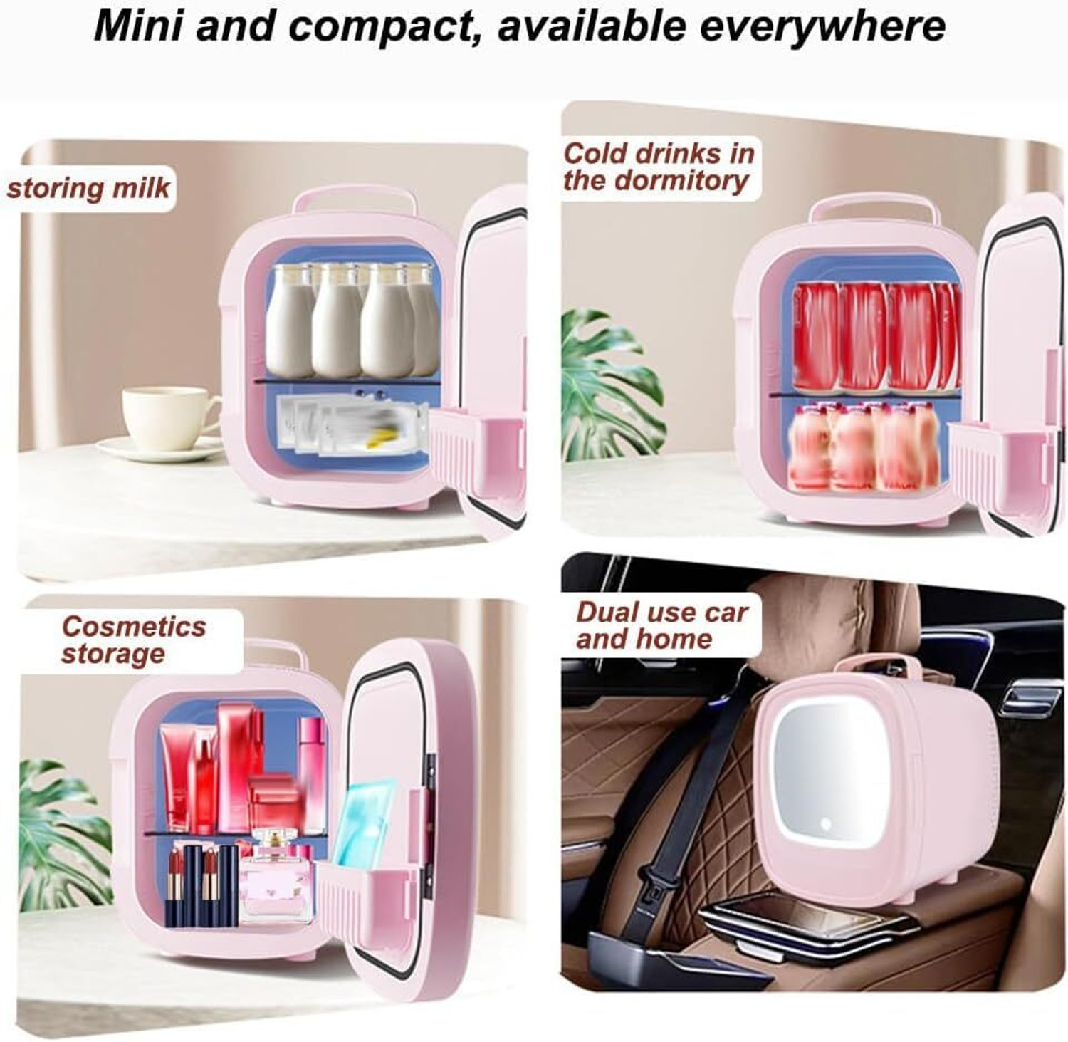 Image of HOUSE OF QUIRK 6L Beauty Mini Fridge Skincare Refrigerator with Touch Screen Led Skin Care Makeup Mirror Cosmetics Beverage Babyfood, Bedroom, Car use (White) 6 L Compact Refrigerator