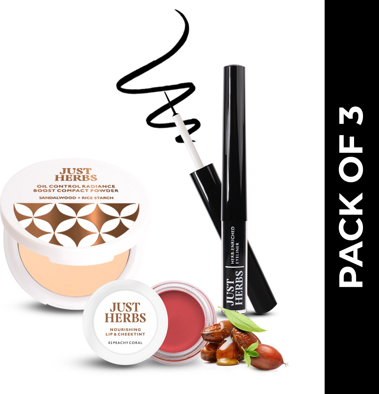 Image of Just Herbs On-The-Go Beauty Trio Pack (Compact, Eyeliner, Lip & Cheek Tint) Compact