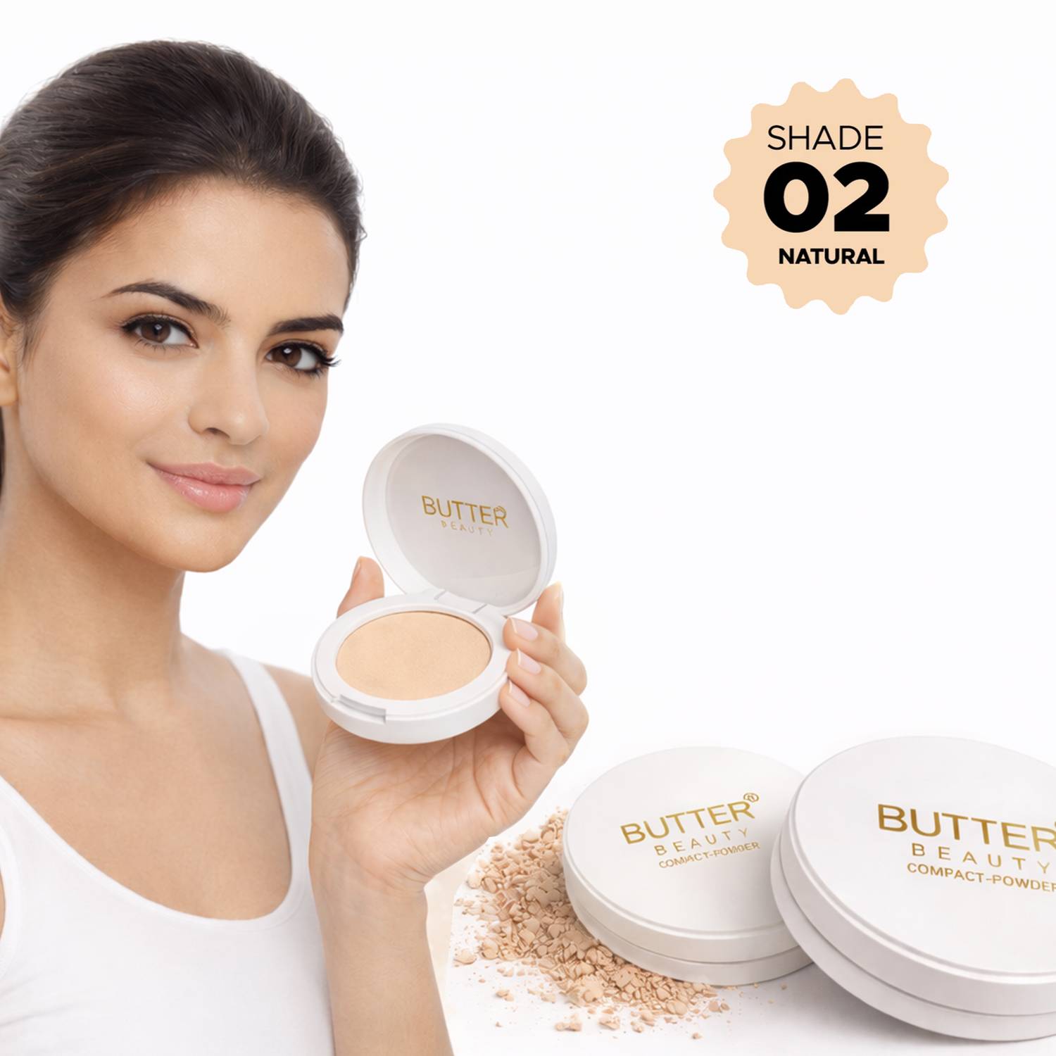 Butter Beauty Natural Finish Compact Powder Lightweight Oil Control Face Powder for Smooth Compact