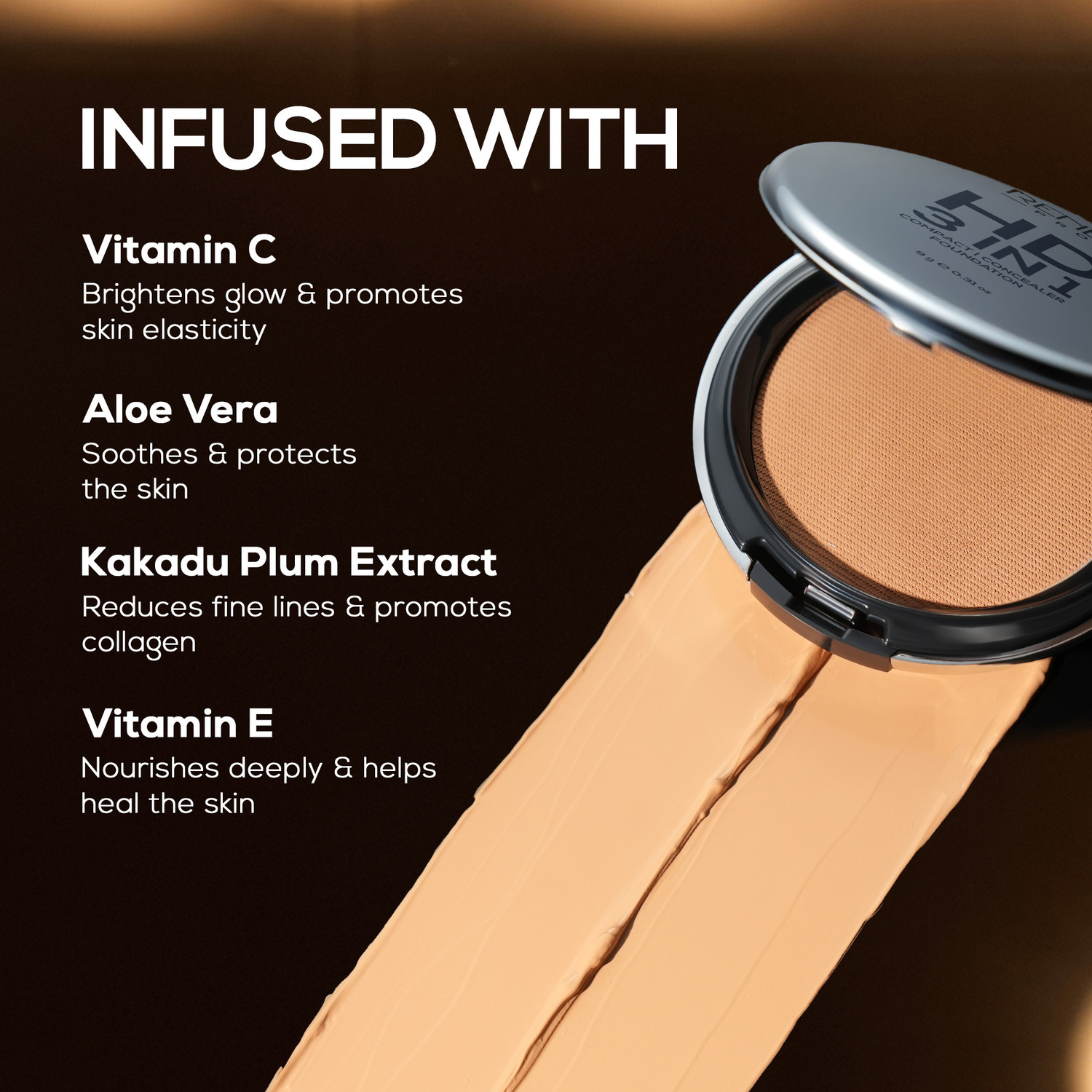 Image of Renee HD 3-in-1 Compact, High Coverage, Matte Finish, SPF 20, Vitamin E & Aloe Vera Compact