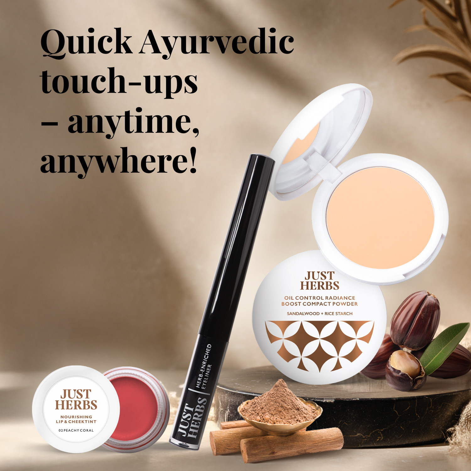 Image of Just Herbs On-The-Go Beauty Trio Pack (Compact, Eyeliner, Lip & Cheek Tint) Compact