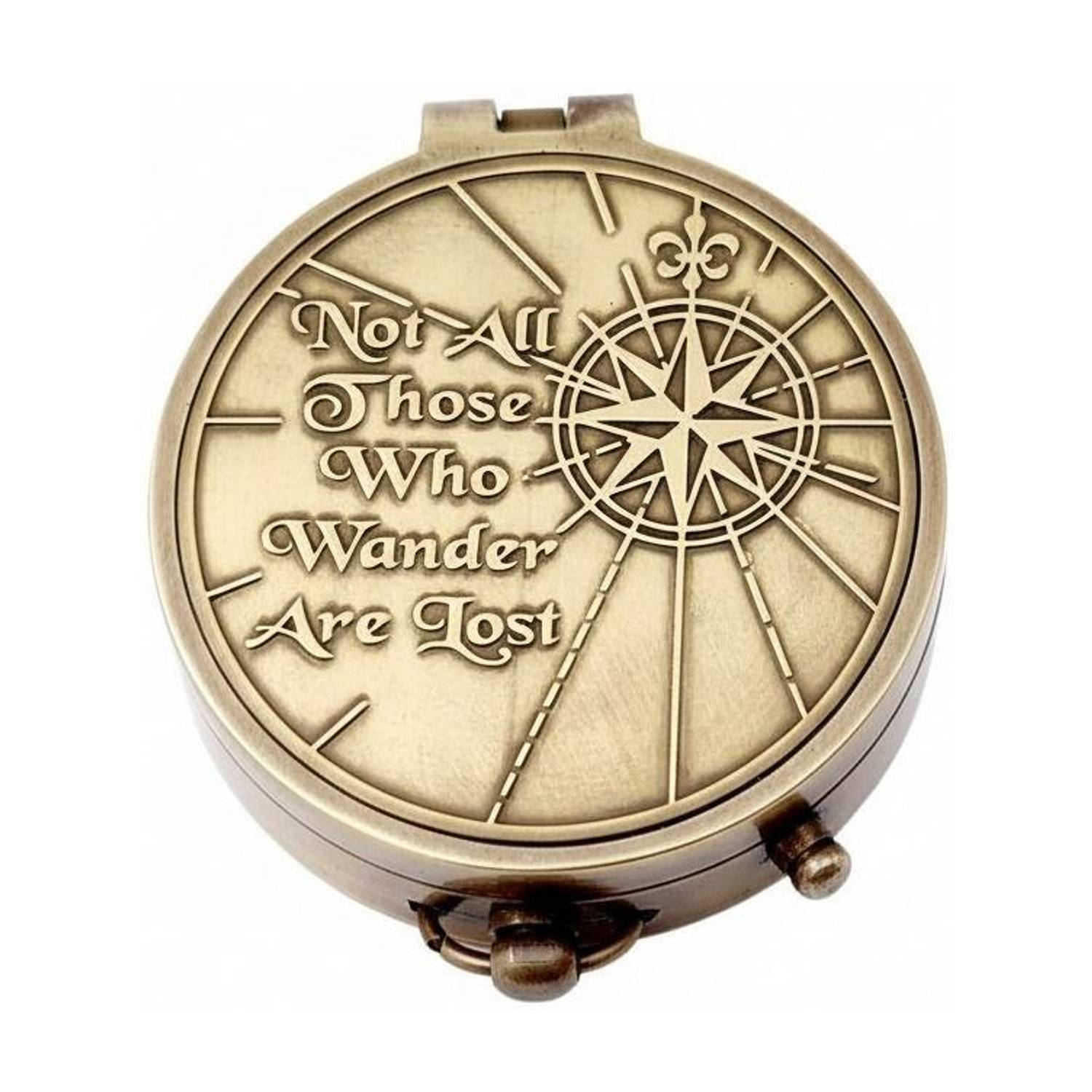 APAX Antique Brass Not All Those Who Wonder are Lost Compass Engraved Directional Compass