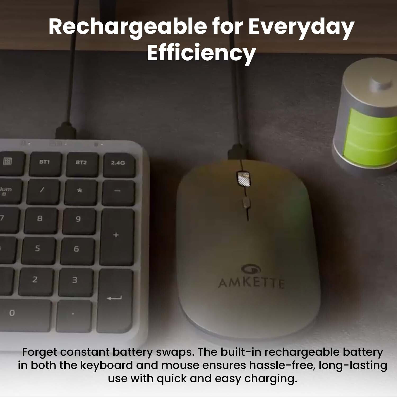 Image of AMKETTE Wi-Key Max Rechargeable Wireless Keyboard and Mouse PS2 Standard Desktop Keyboard Compatible with Desktop, Laptop, Mac, iPad