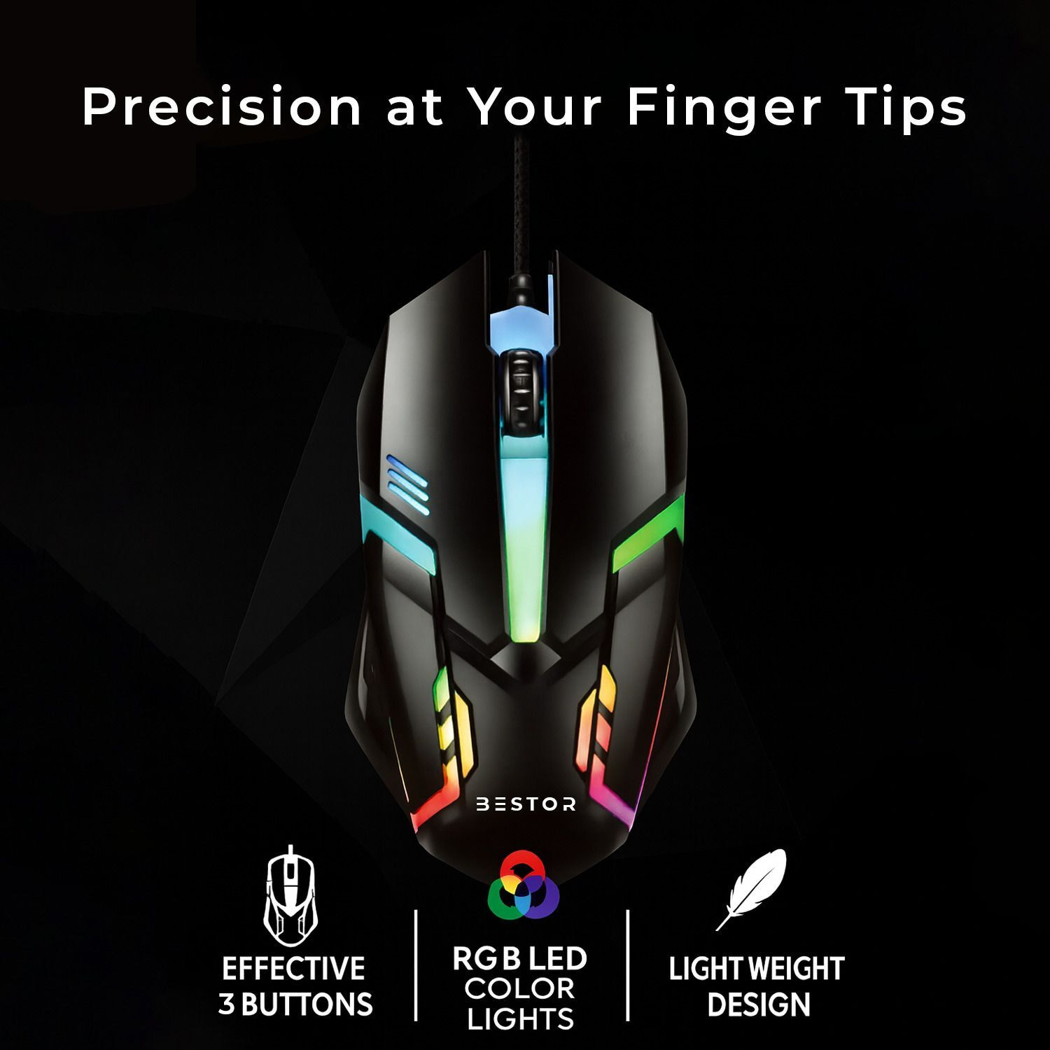 Image of Bestor Set of 3 Wired RGB Gaming Keyboard with Wired Gaming Mouse and Mousepad Combo Set Designed for Gaming