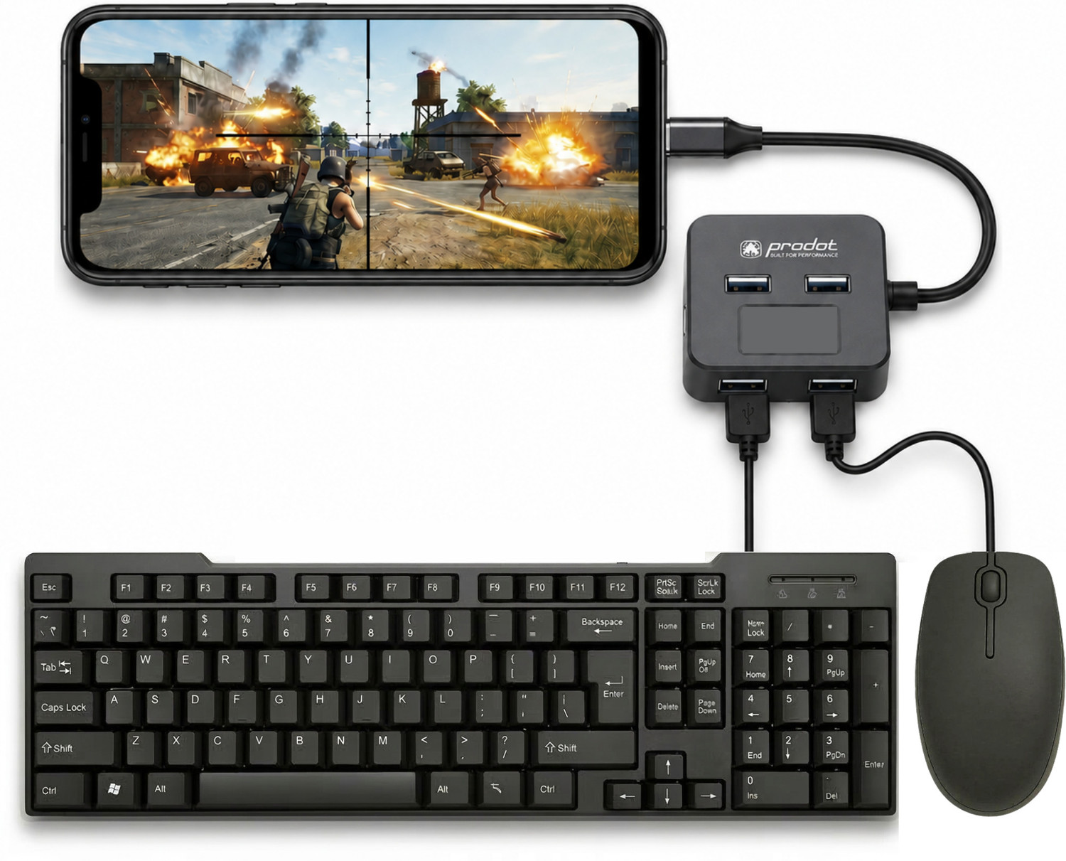 Image of Henture Keyboard Mouse Combo with OTG USB Hub for Mobile, Laptop & Tablet | Plug & Play Combo Set Designed for Gaming