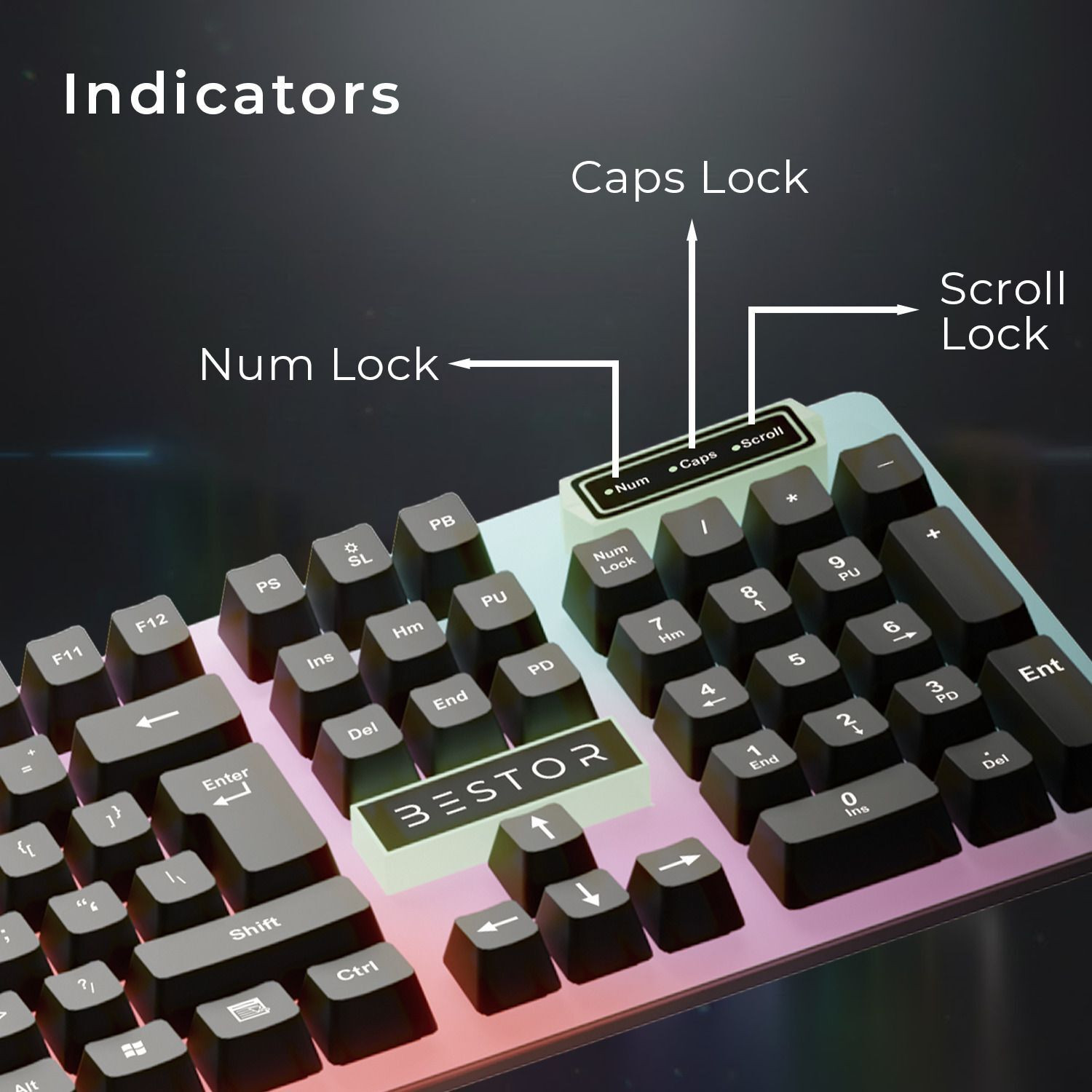 Image of Bestor RGB Gaming Keyboard High-Precision Silent Keys Lightweight Design Plug & Play Wired USB Standard Gaming Keyboard Compatible with Desktop, Laptop