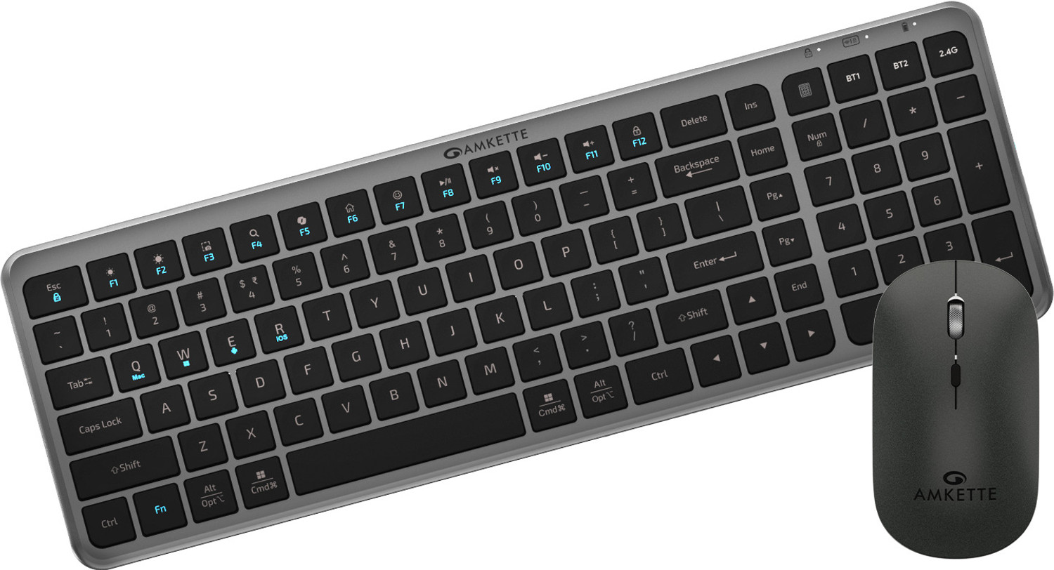 Image of AMKETTE Wi-Key Max Rechargeable Wireless Keyboard and Mouse PS2 Standard Desktop Keyboard Compatible with Desktop, Laptop, Mac, iPad