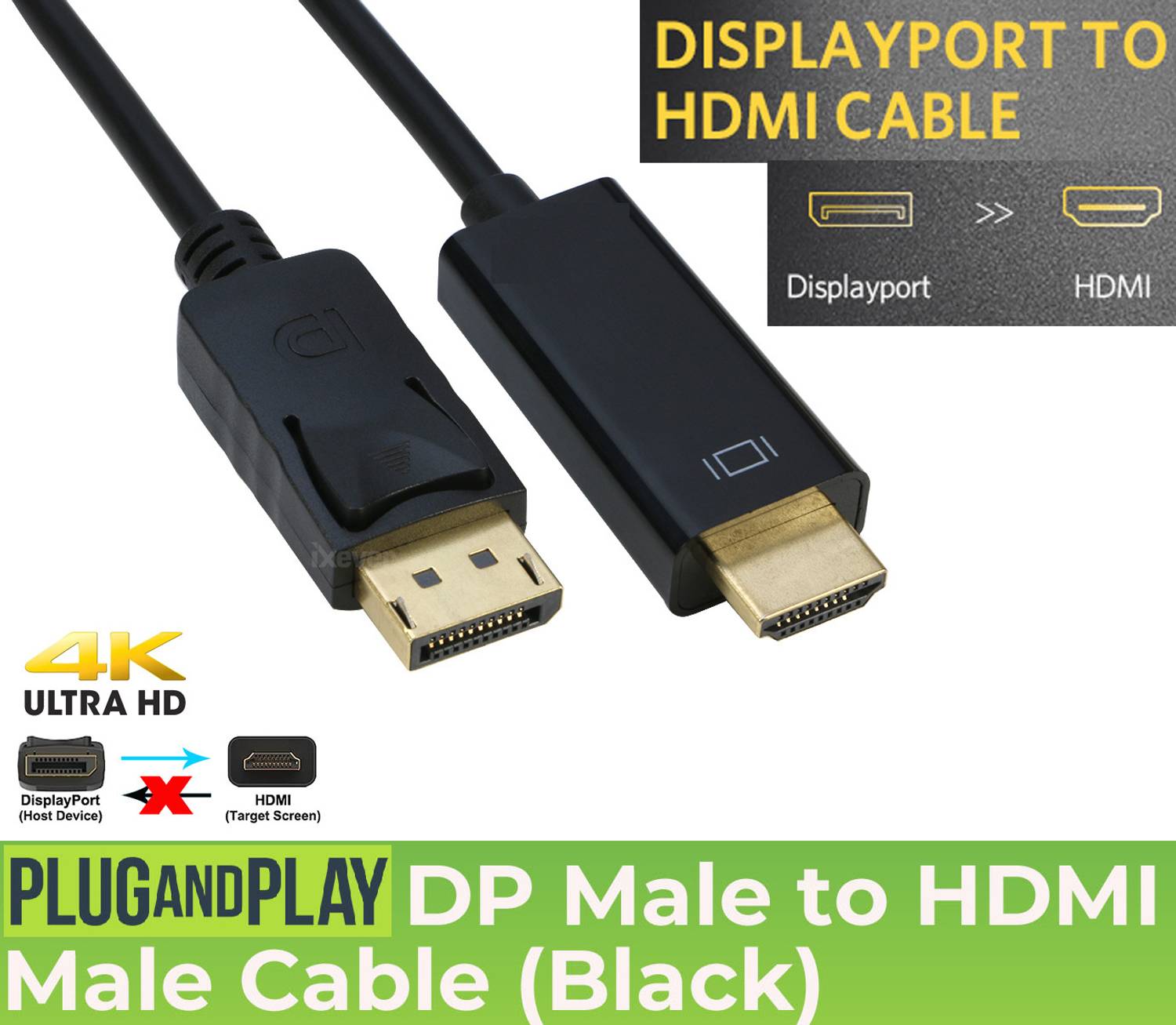 BALRAMA TV-out Cable DP Display Port Male to Hdmi Male Cable Video Audio DP DisplayPort HDMI Adapter