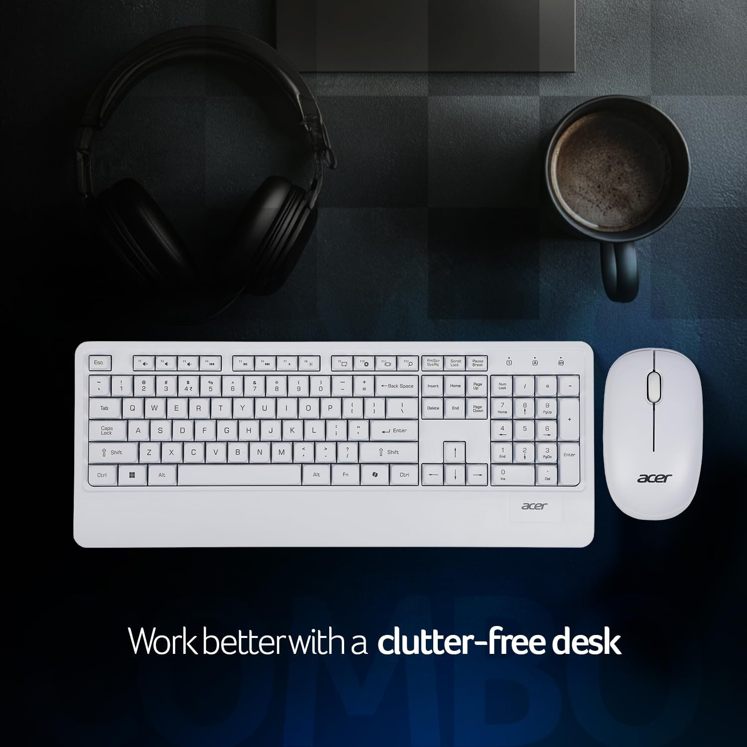 Image of Acer PalmEase, Wireless Keyboard & Mouse Combo with Palm Rest Combo Set