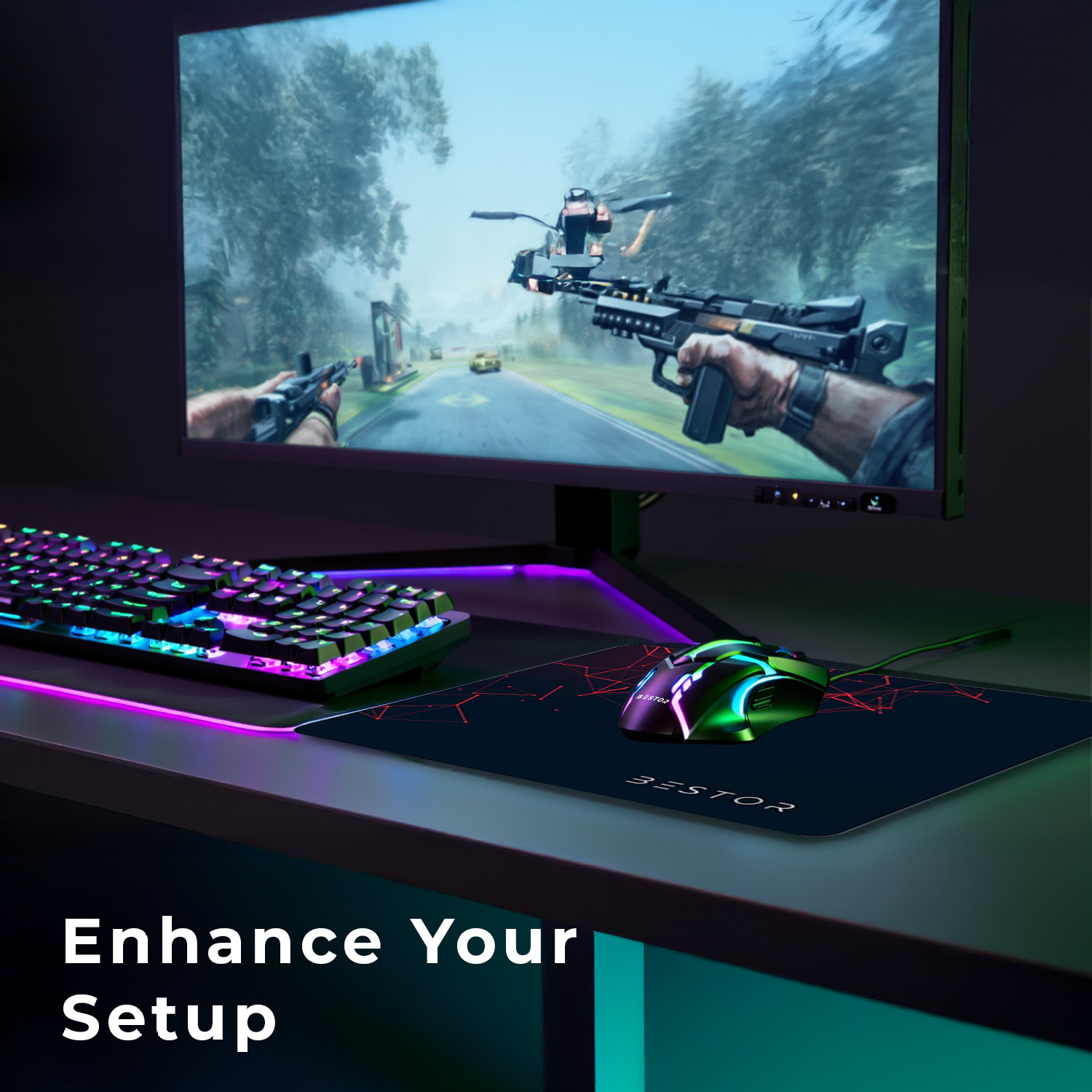Image of Bestor Set of 3 Wired RGB Gaming Keyboard with Wired Gaming Mouse and Mousepad Combo Set Designed for Gaming