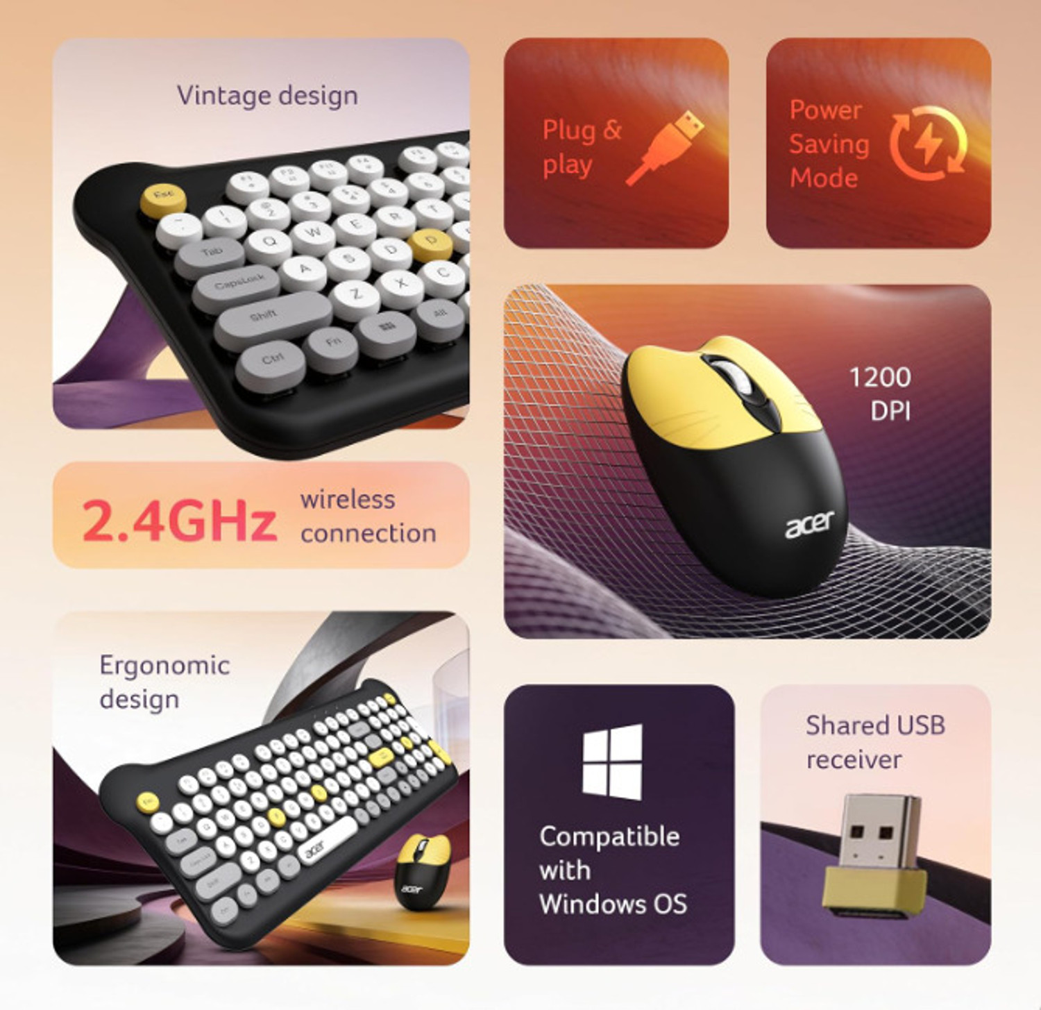 Image of Acer Cuteo Wireless Keyboard and Mouse Combo Combo Set