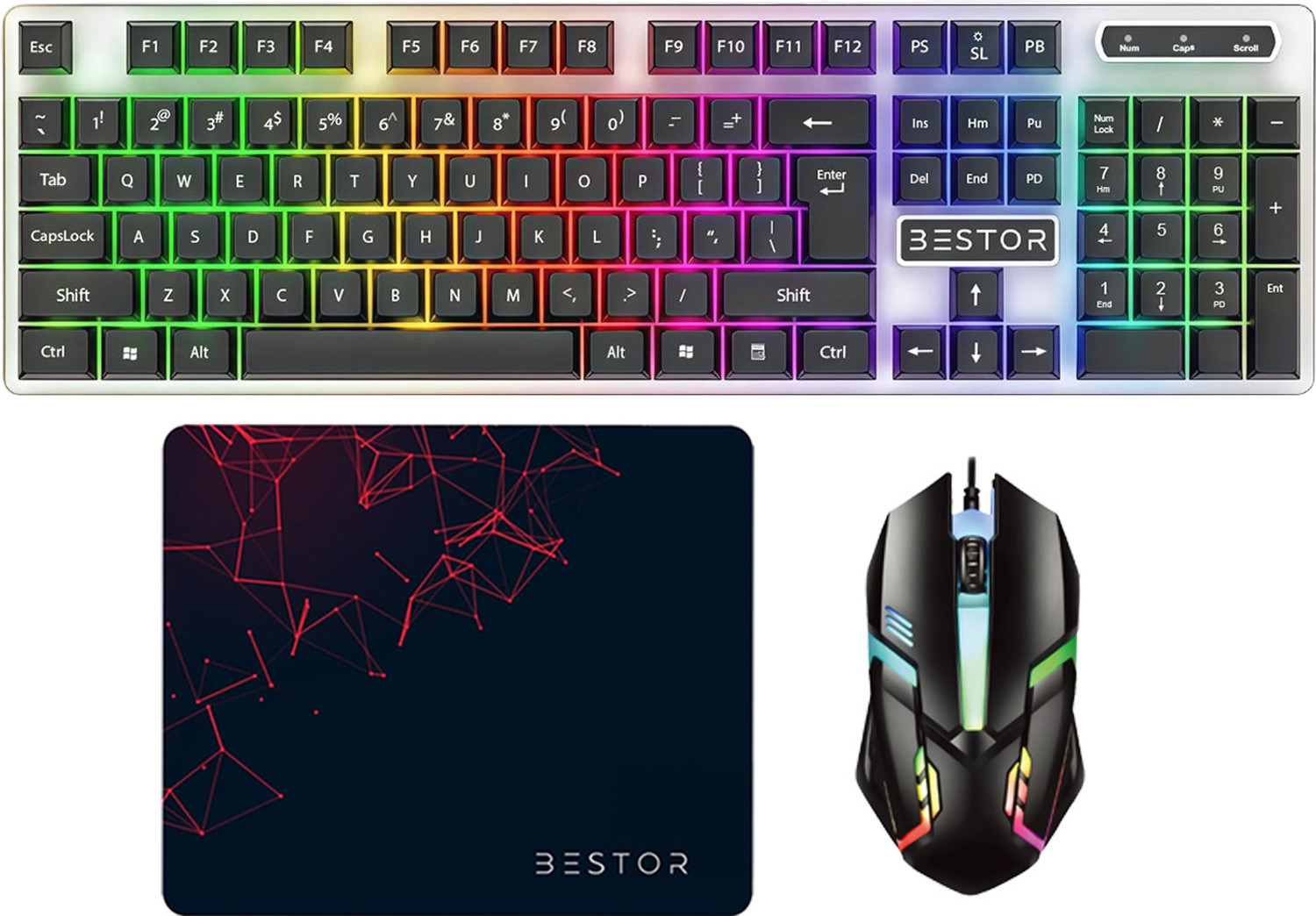 Image of Bestor Set of 3 Wired RGB Gaming Keyboard with Wired Gaming Mouse and Mousepad Combo Set Designed for Gaming