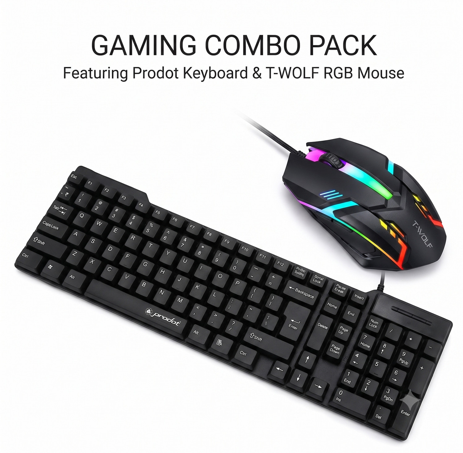 Image of PRODOT KB-Alive USB & 7-Color RGB Backlit Mouse Combo Pack for PC /Laptop Combo Set Designed for Gaming (Black)