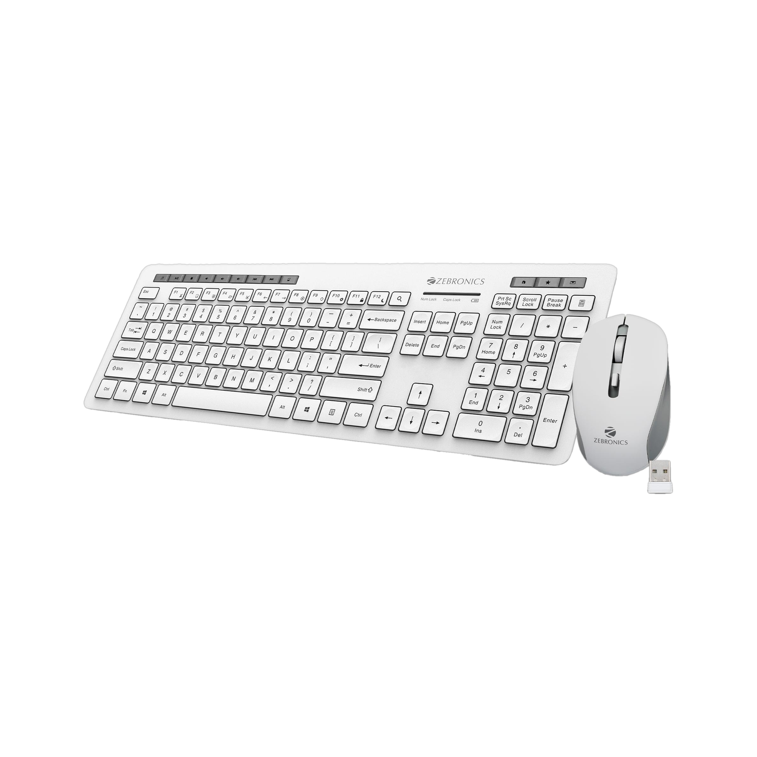 Image of ZEBRONICS Zeb-Companion 500 and Mouse Combo Wireless Standard Desktop Keyboard Compatible with Desktop, Laptop, Mac with Upto 1600 Adjustable DPI Optical Mouse, 2.4GHz Wireless, 119 Keys Layout, Dedicated Rupee Key Symbol, 12 Multimedia Keys, Ultra-Silent Chiclet Keys (White, Grey)