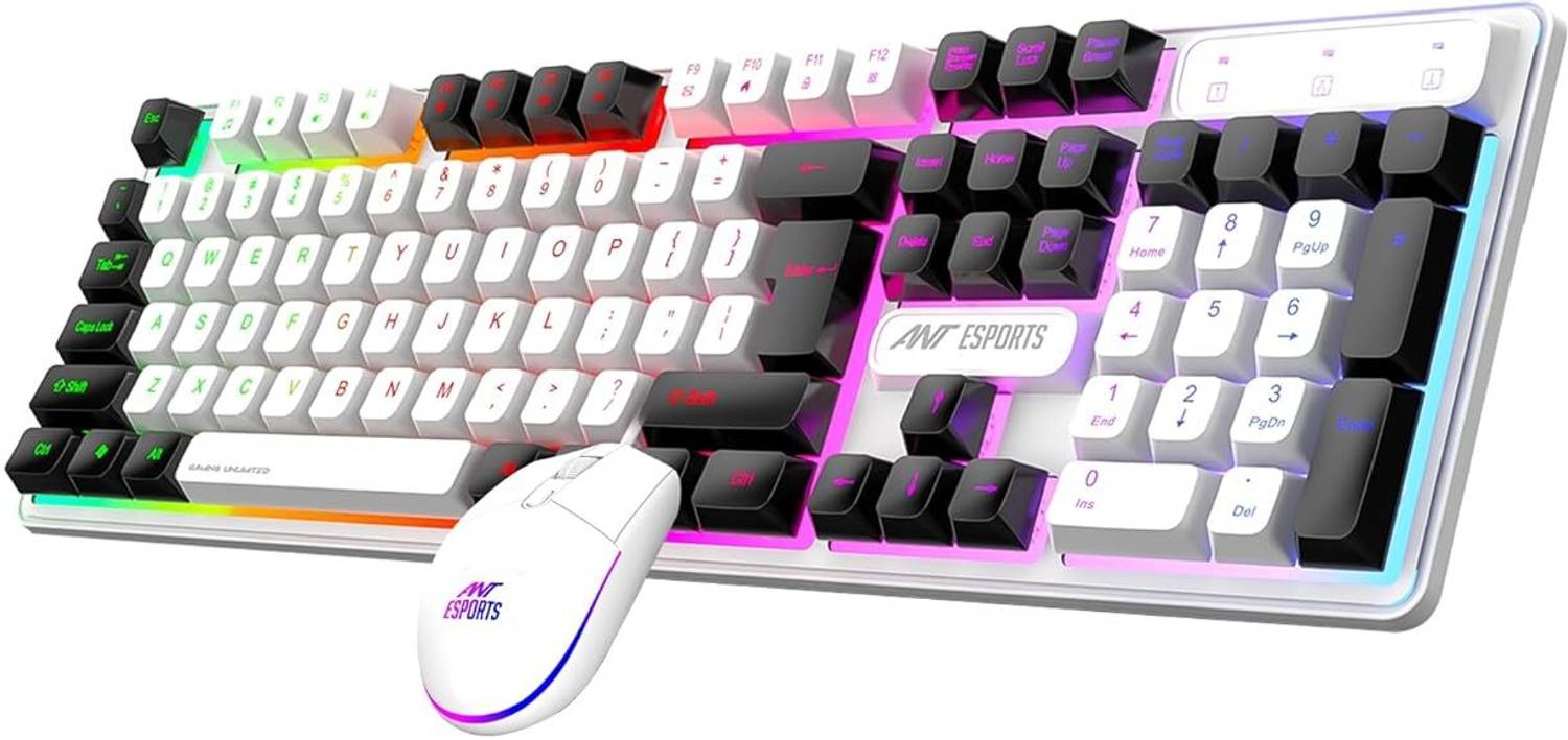 Ant Esports KM1610 LED Keyboard & Mouse,104 Keys Rainbow Backlit