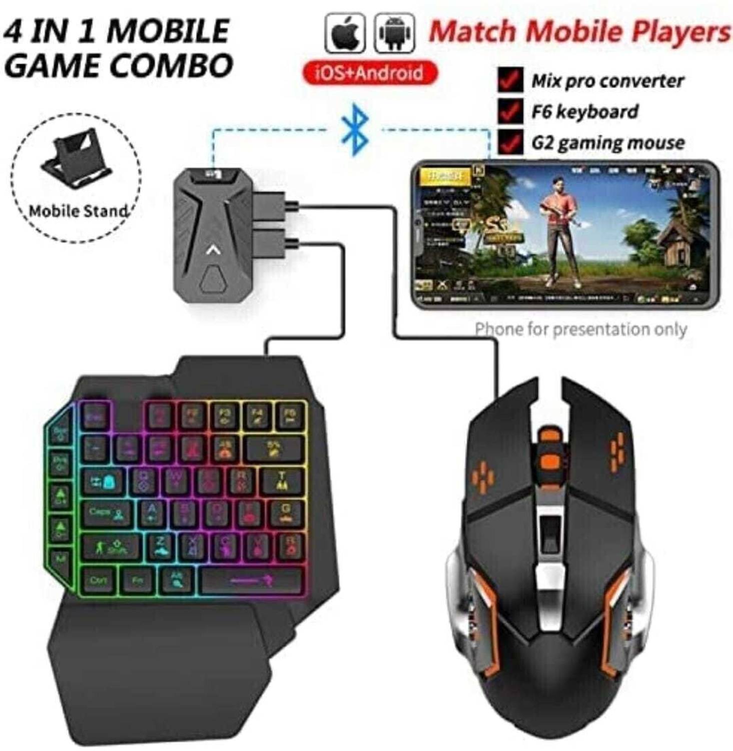 Confiavel Bluetooth Gaming Keyboard Mouse Convertor for Smartphone