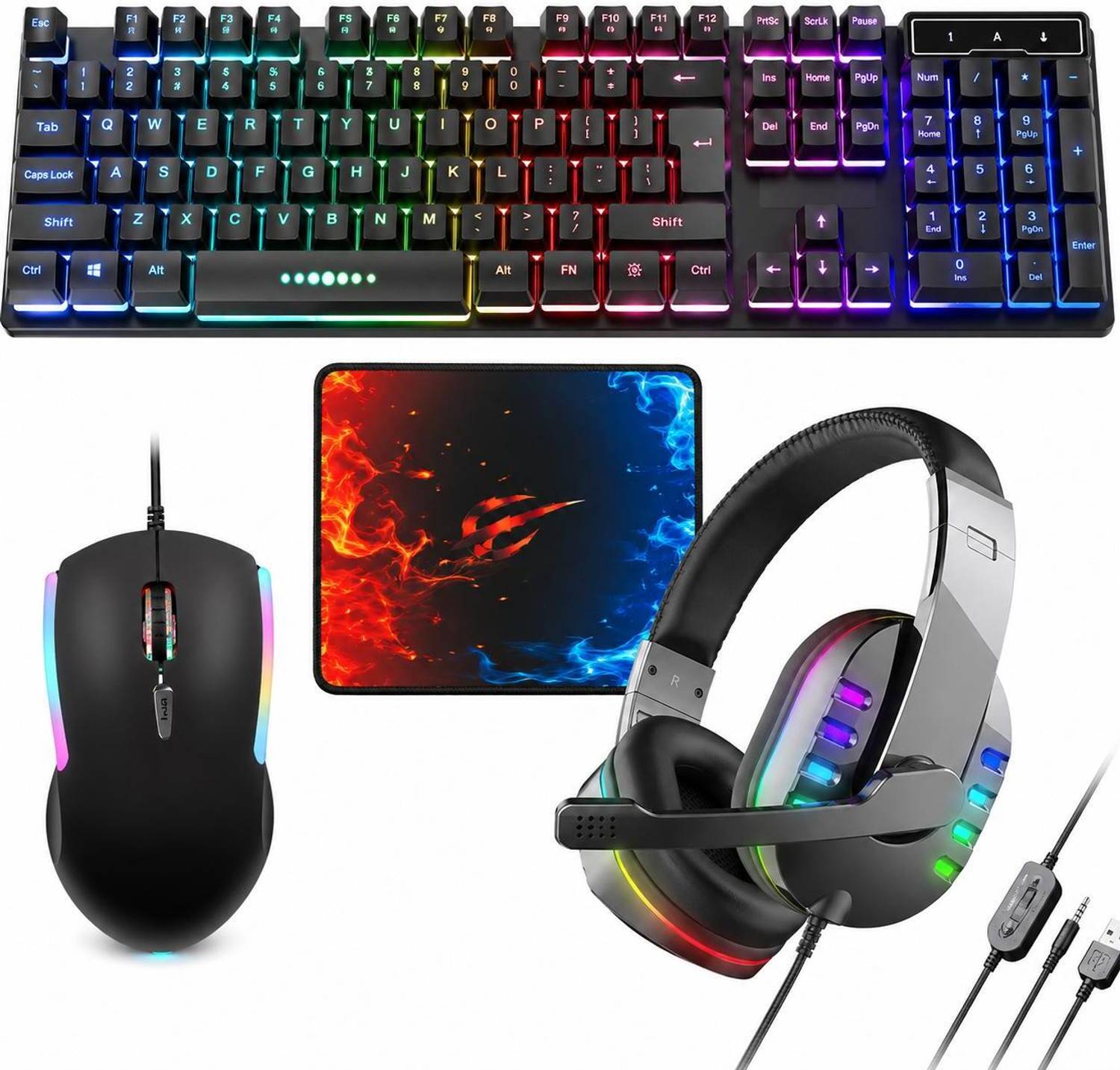 ENTWINO 4 in 1 Gaming Combo, RGB Keyboard, Mouse & Headphone Set,