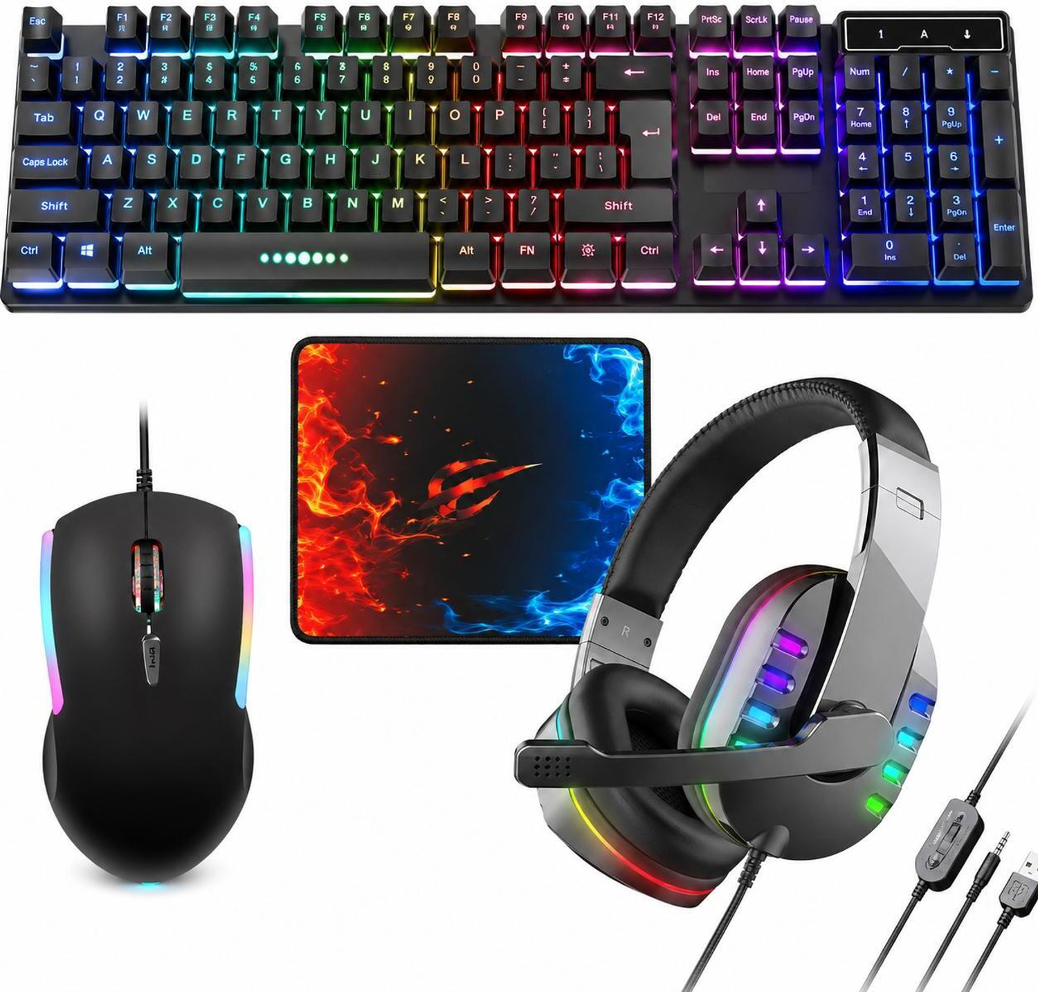 Image of ENTWINO 4 in 1 Gaming Combo, RGB Keyboard, Mouse & Headphone Set, Free Mousepad Combo Set Designed for Gaming