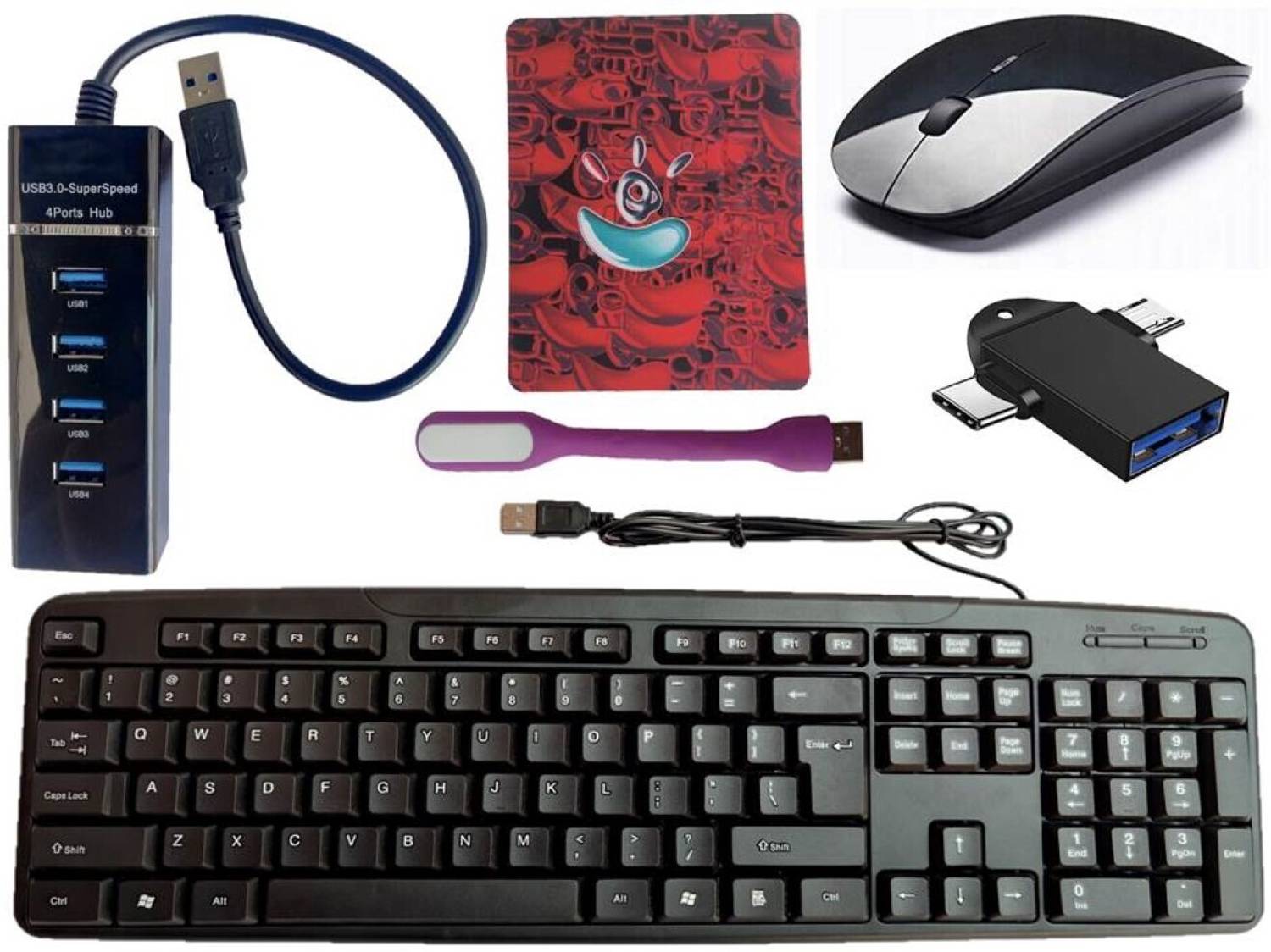 ANJO Wired USB Keyboard-Wireless Mouse-Mouse Pad-3.0 USB Hub-2 in