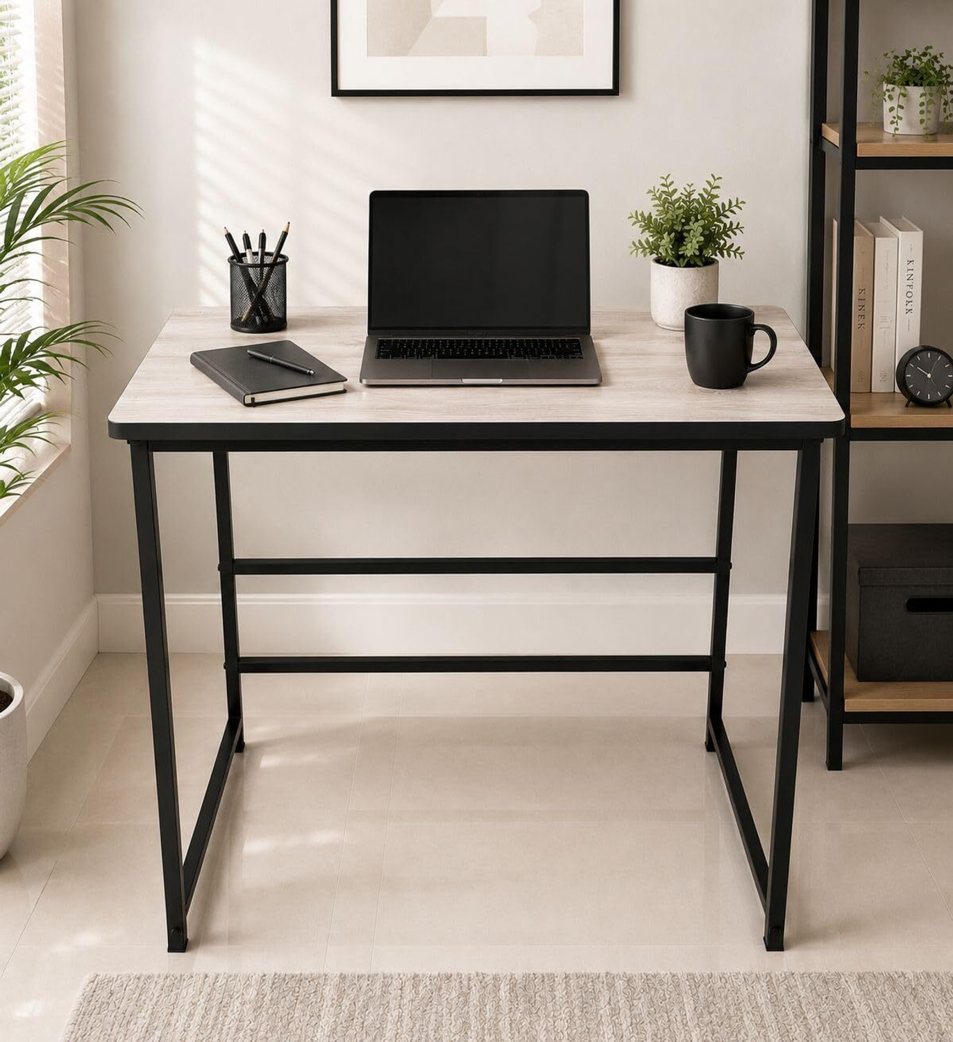 Image of Dumos Wooden Study Table for Home & Office | Wooden Computer Desk Pearl White Engineered Wood Computer Desk