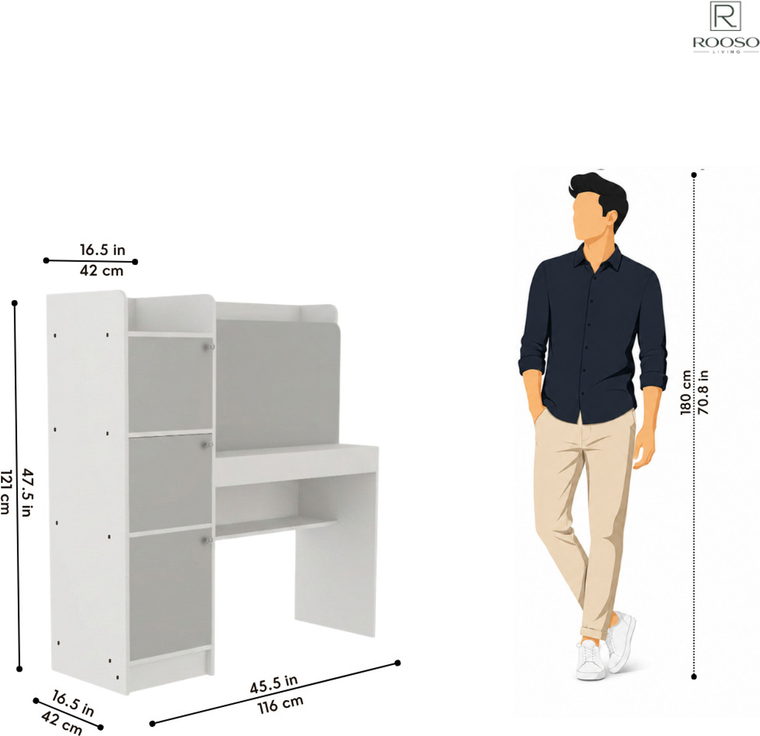 Image of ROOSO LIVING Vision 3 Door Study Table with Storage Cabinet & Bookshelf Engineered Wood Computer Desk