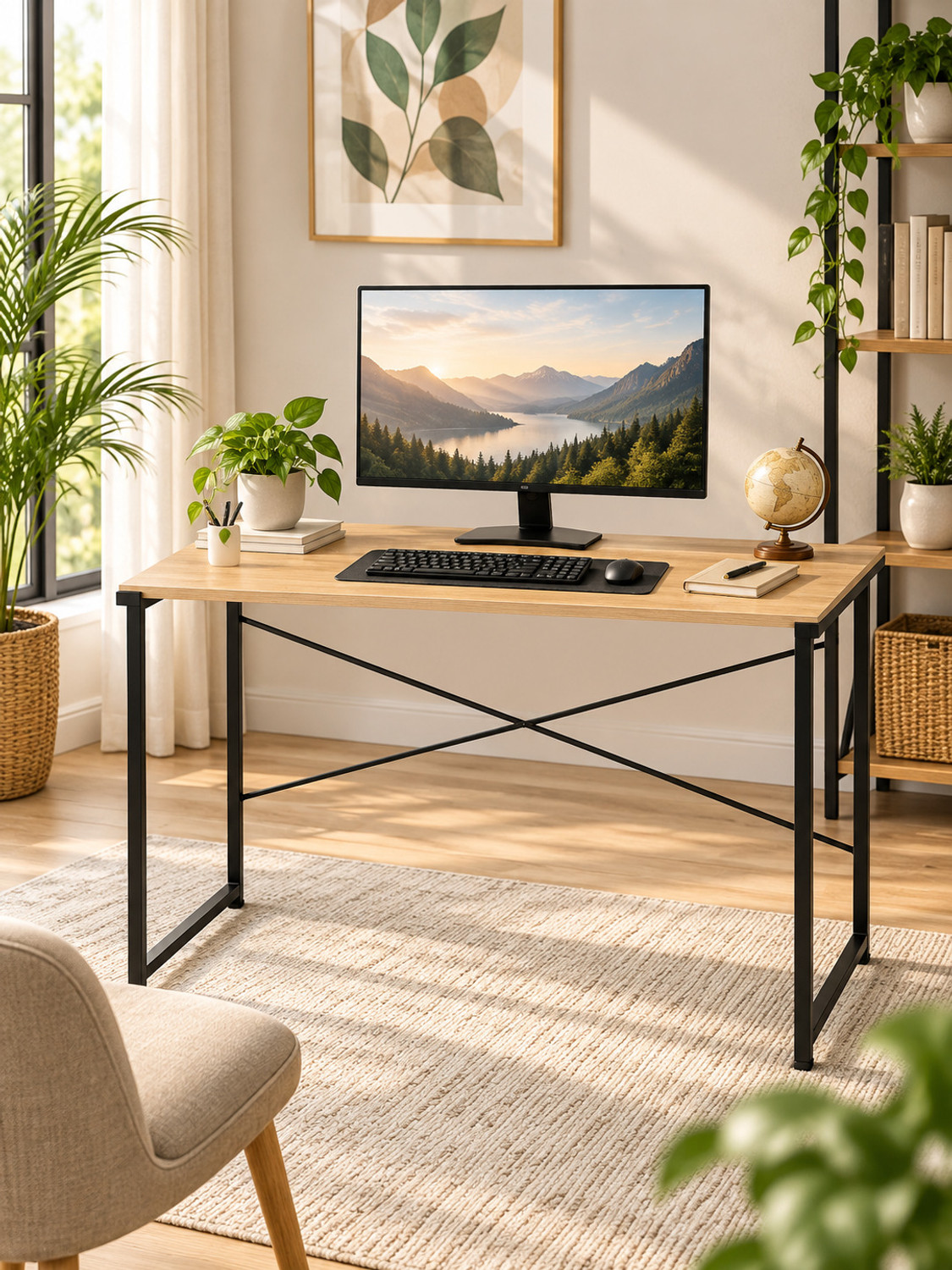 Image of HOMIBOSS office work station table for Student, Home, Gaming and Laptop Engineered Wood Computer Desk (Straight, Finish Color - PINE, DIY(Do-It-Yourself))