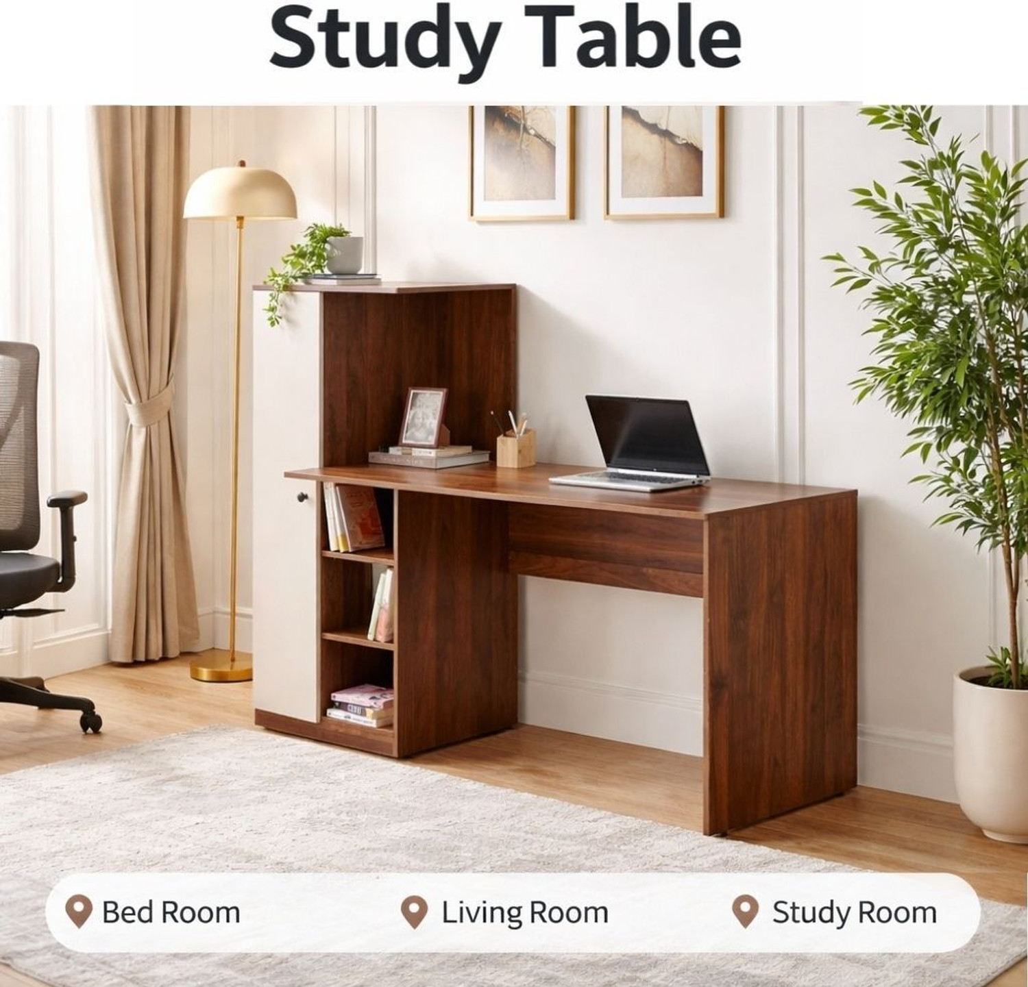 Image of Home Delight Multipurpose Portable Study Desk with Book Storage for Home & Office Engineered Wood Computer Desk