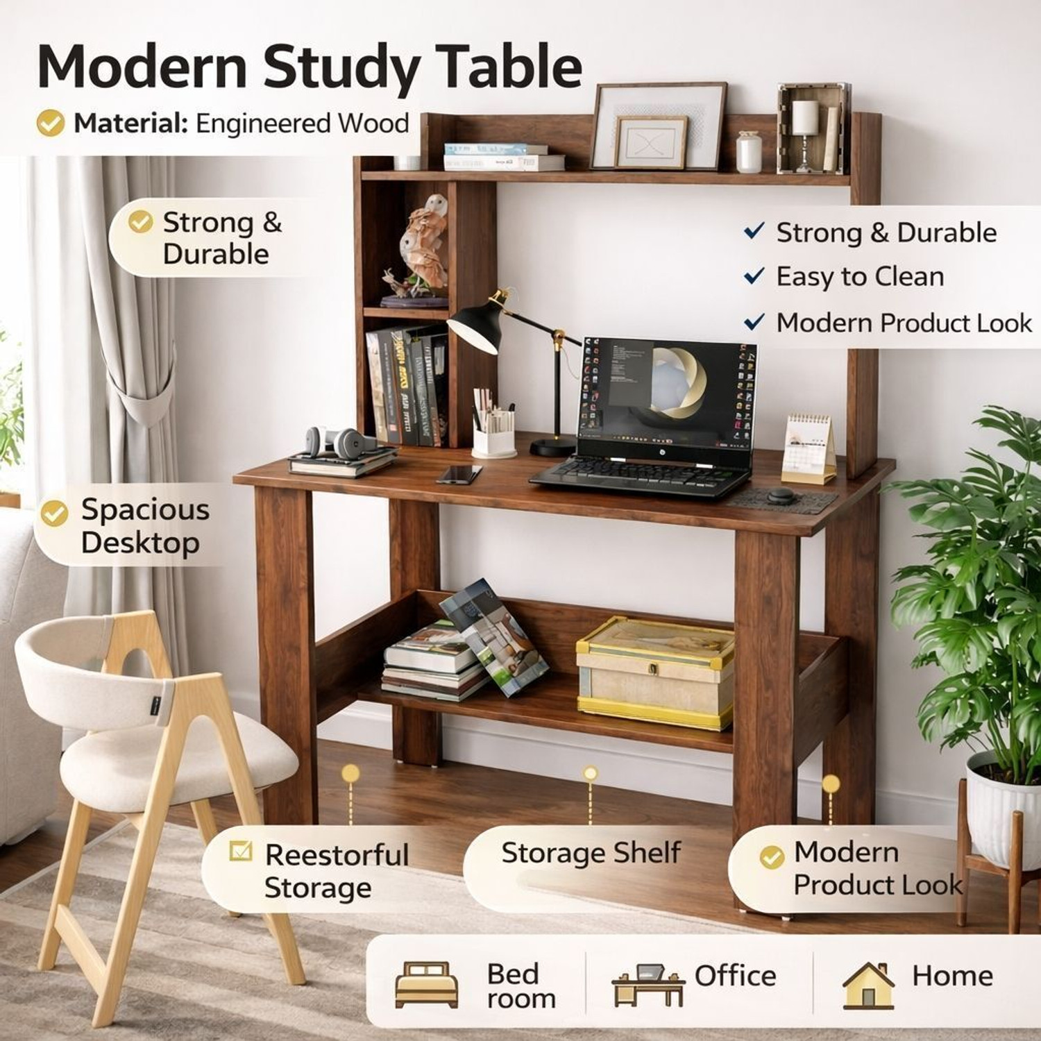 Image of Spyder Home Decore Portable Workstation Computer Desk with Storage, For Office, Home Engineered Wood Computer Desk