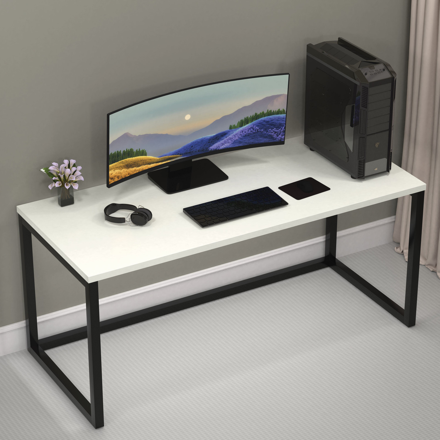 Image of HoneyTouch Lizon Metal & Wood Computer Table Engineered Wood Computer Desk