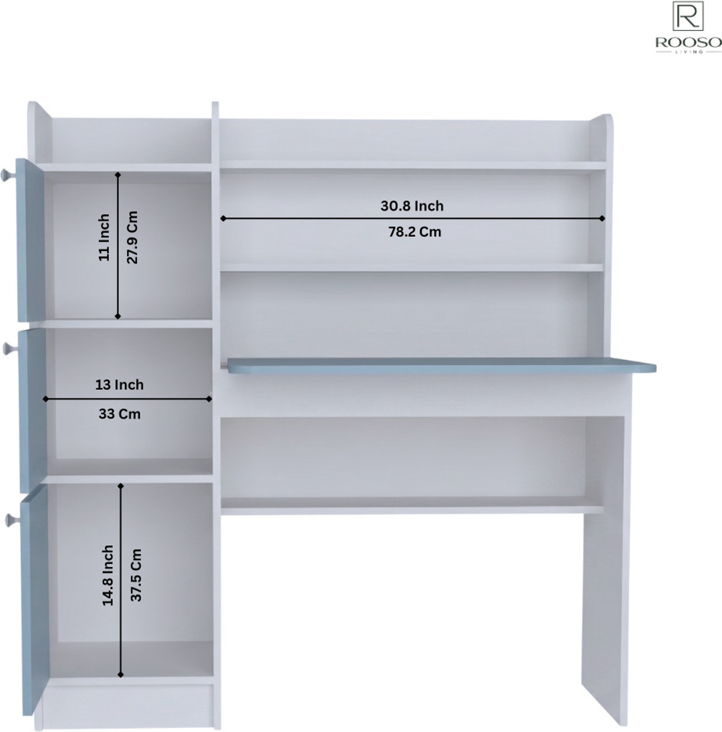 Image of ROOSO LIVING Vision 3 Door Study Table with Storage Cabinet & Bookshelf Engineered Wood Computer Desk