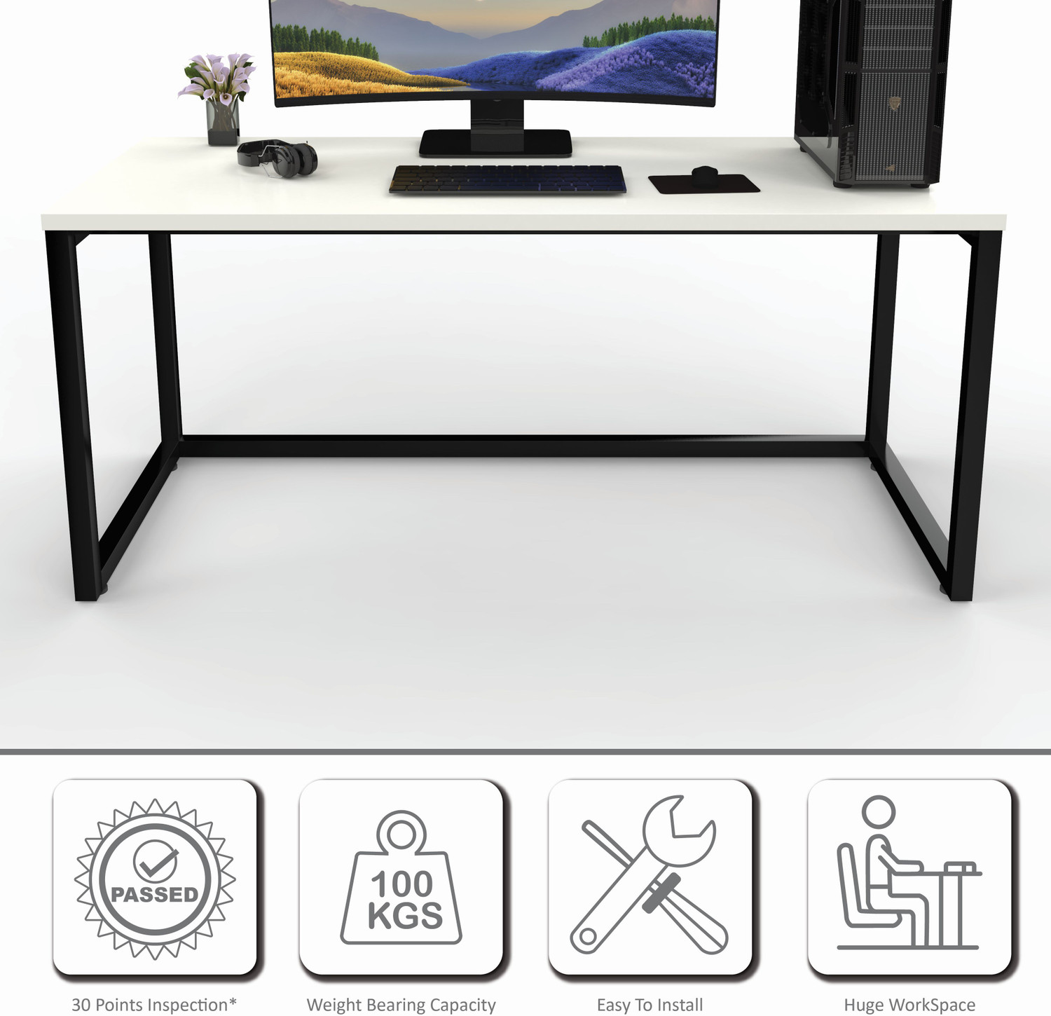Image of HoneyTouch Lizon Metal & Wood Computer Table Engineered Wood Computer Desk