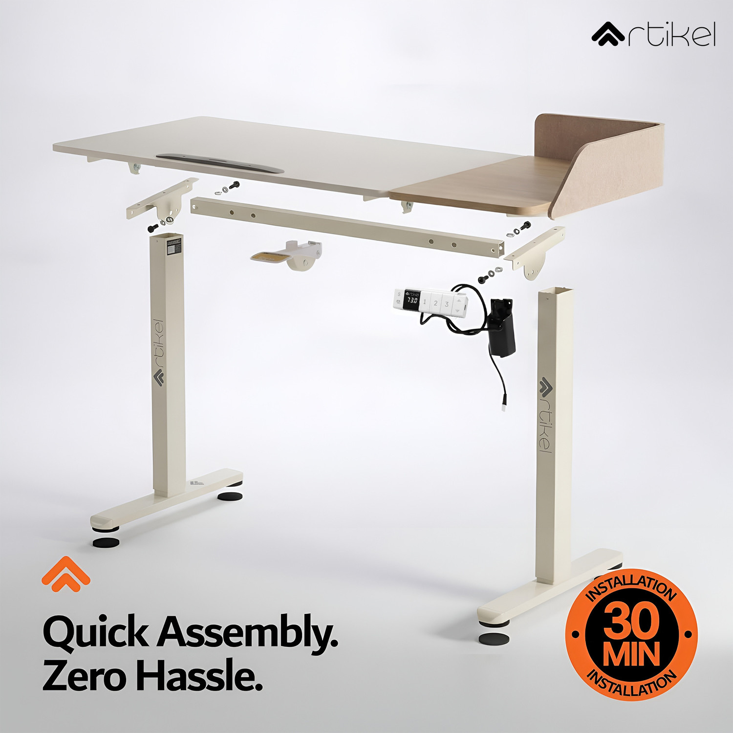 Image of Artikel Axis Height Adjustable Table for Office Work 50Kg Capacity TILT 90 Anti-Slip Engineered Wood Computer Desk
