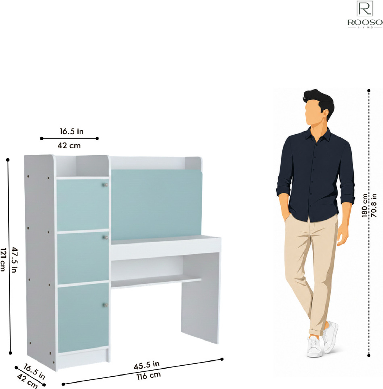Image of ROOSO LIVING Vision 3 Door Study Table with Storage Cabinet & Bookshelf Engineered Wood Computer Desk