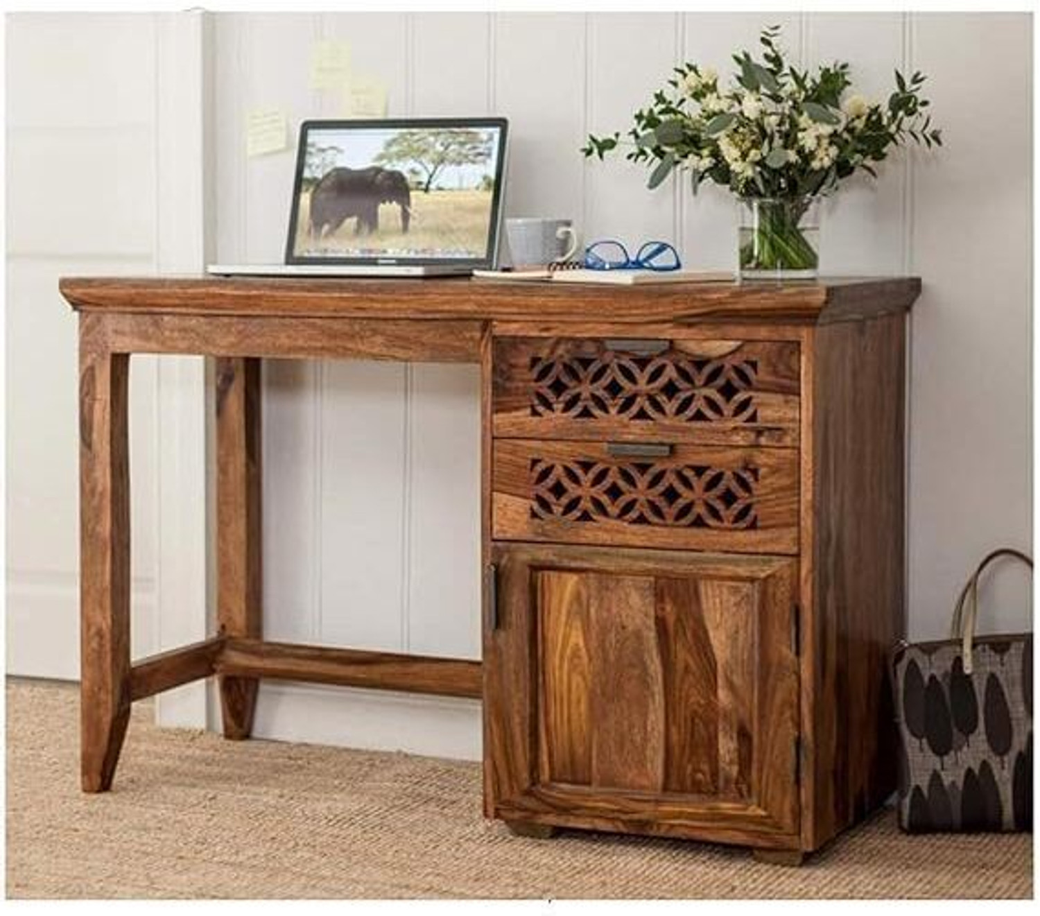 Image of GAIDWOOD Solid Sheesham Wood Study Table with 2 Drawers and 1 Door Storage for Office Solid Wood Computer Desk