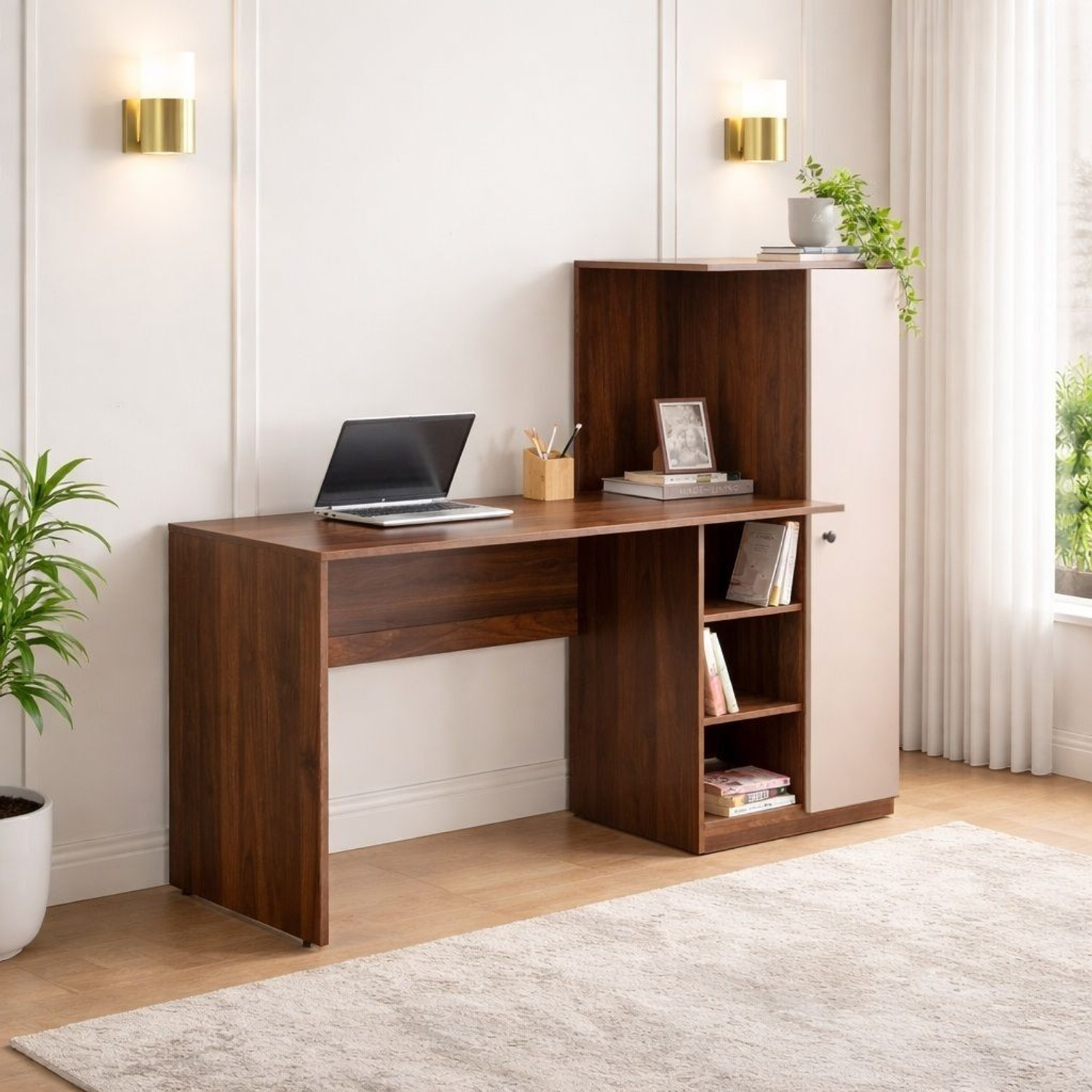 Image of Home Delight Multipurpose Portable Study Desk with Book Storage for Home & Office Engineered Wood Computer Desk