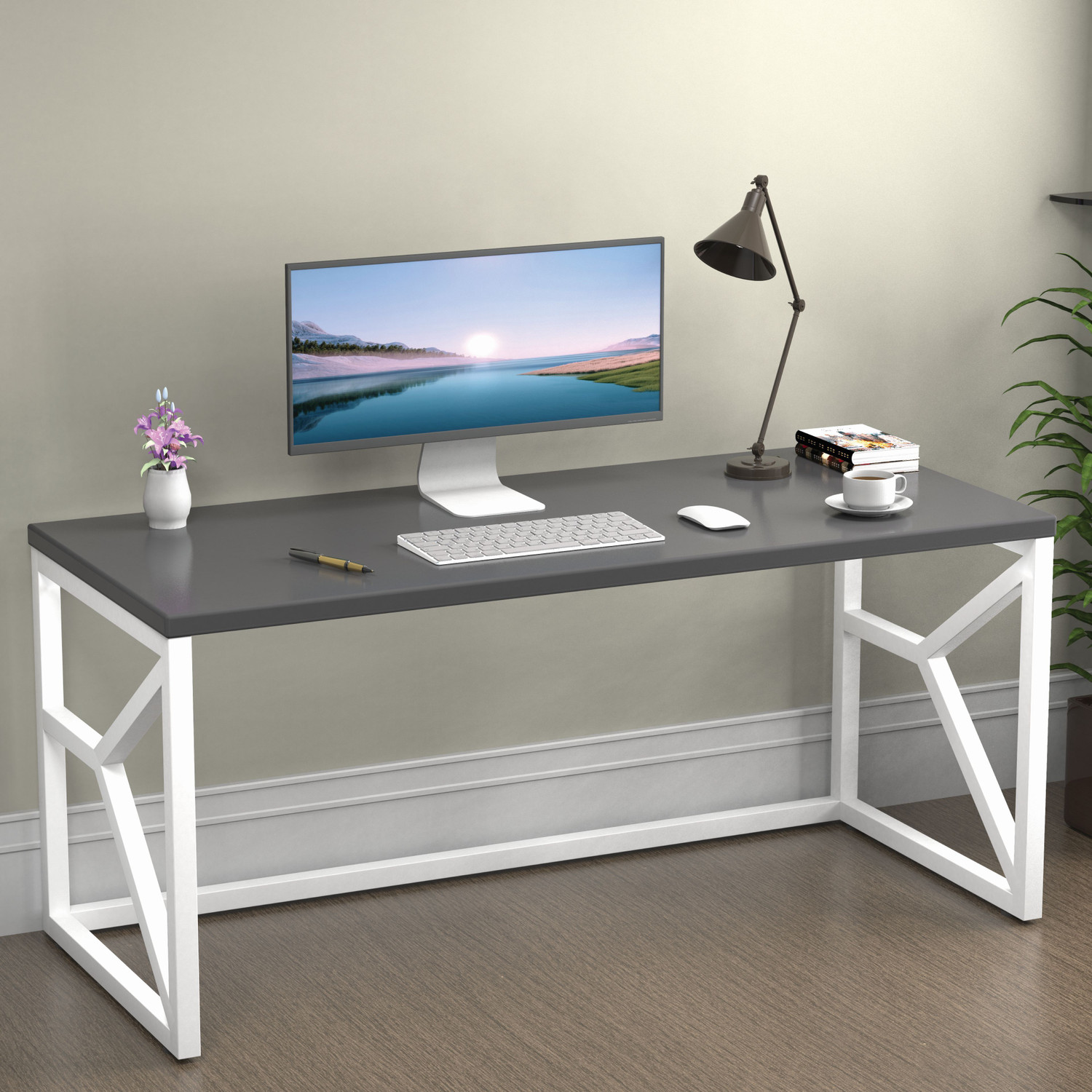 Image of HoneyTouch Metal & Wood Computer Table Engineered Wood Computer Desk
