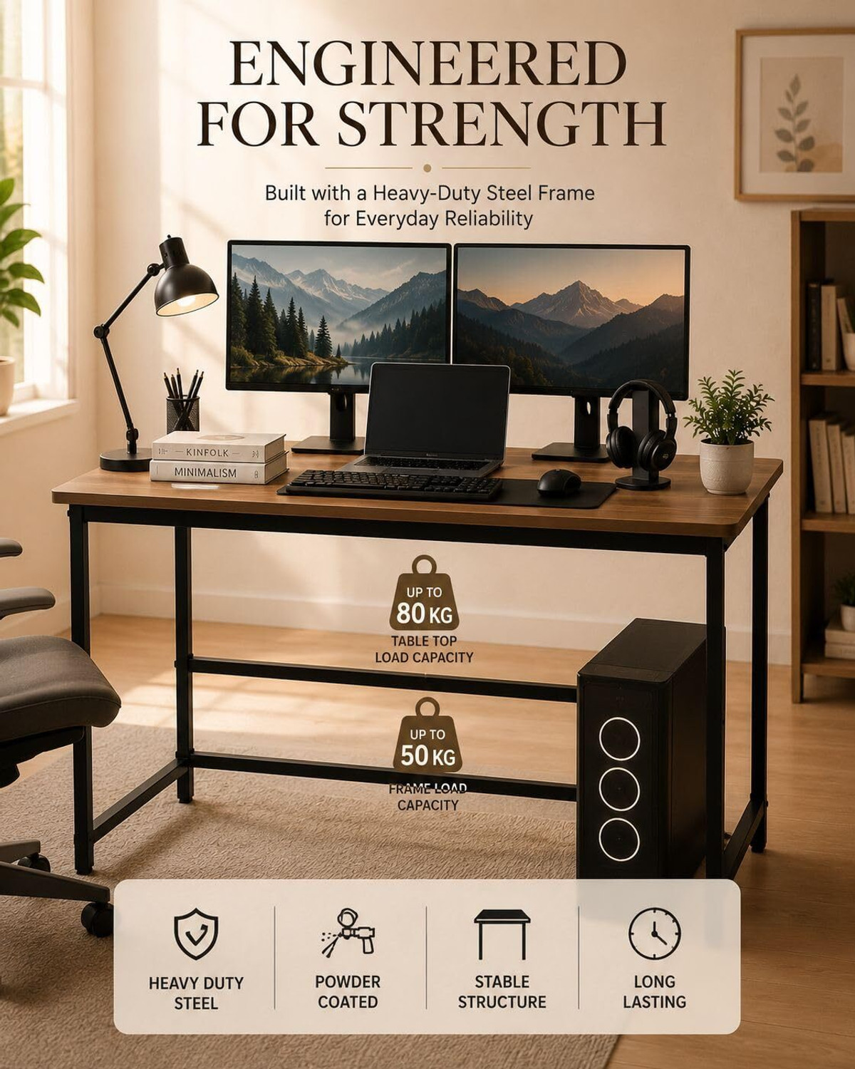 Image of Dumos Wooden Study Table for Home & Office | Wooden Computer Desk Oak Brown Engineered Wood Computer Desk