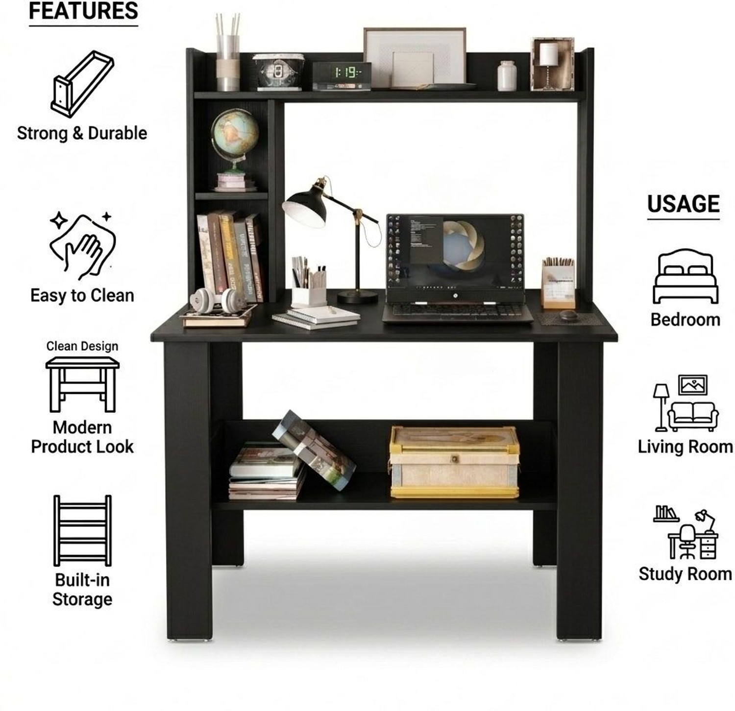 Image of Flipkart Perfect Homes Portable Workstation Computer Desk with Storage, For Office, Home Engineered Wood Computer Desk