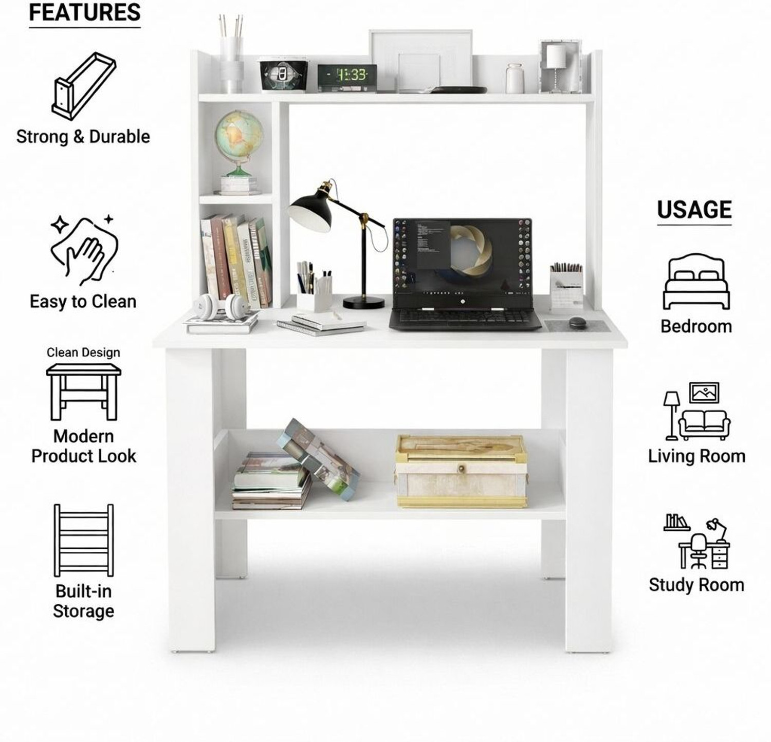 Image of Flipkart Perfect Homes Portable Workstation Computer Desk with Storage, For Office, Home Engineered Wood Computer Desk