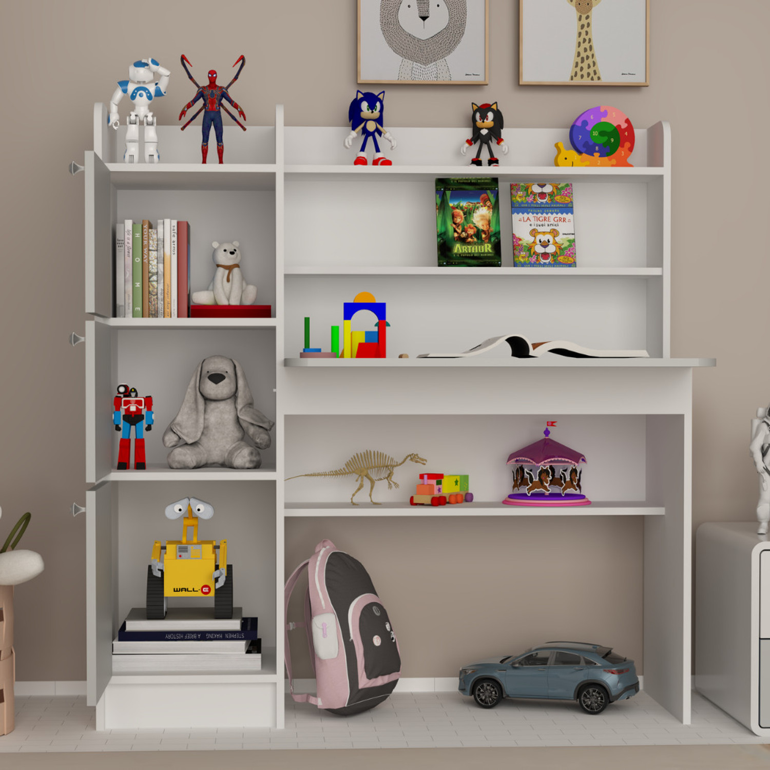 Image of ROOSO LIVING Vision 3 Door Study Table with Storage Cabinet & Bookshelf Engineered Wood Computer Desk