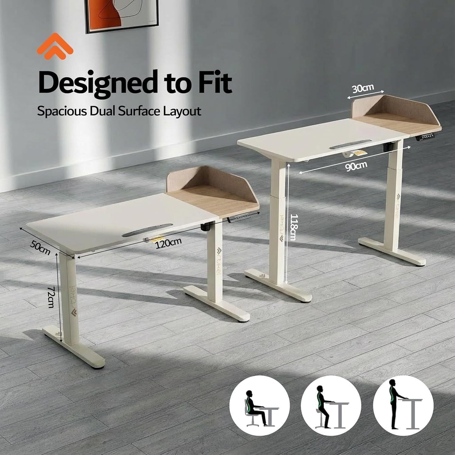 Image of Artikel Axis Height Adjustable Table for Office Work 50Kg Capacity TILT 90 Anti-Slip Engineered Wood Computer Desk