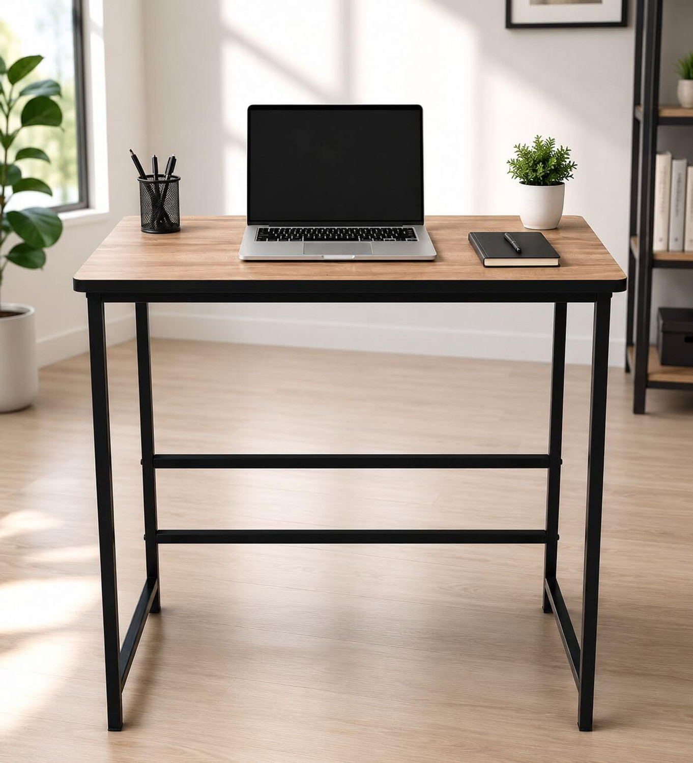 Image of Dumos Wooden Study Table for Home & Office | Wooden Computer Desk Oak Brown Engineered Wood Computer Desk