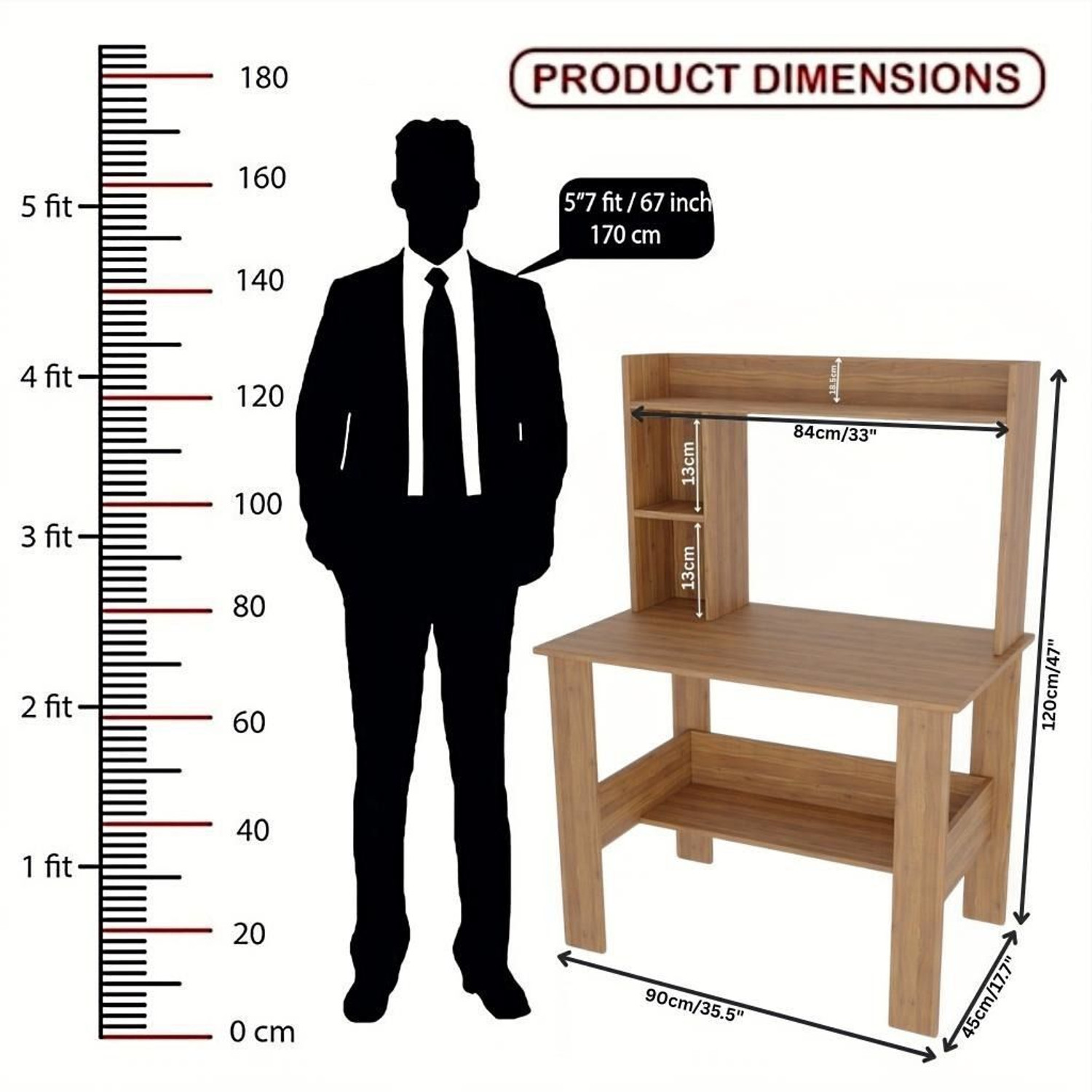 Image of Lukzar Multipurpose Portable Study Desk with Hutch Storage & Shelves for Home Office Engineered Wood Study Table