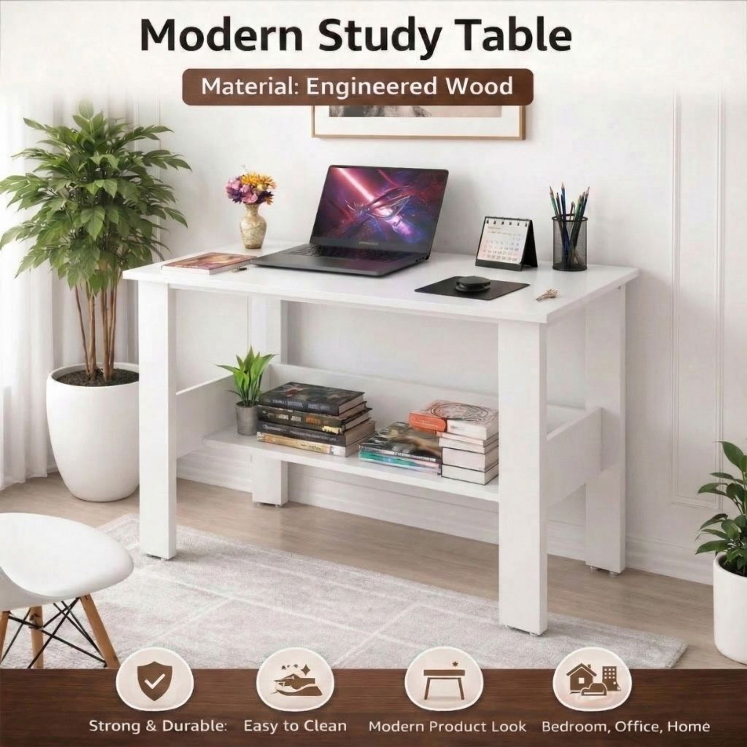 Image of Flipkart Perfect Homes Portable Workstation Computer Desk with Storage, For Office, Home Engineered Wood Computer Desk