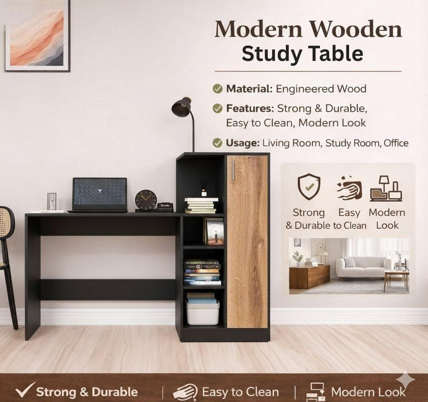 Image of Home Delight Multipurpose Portable Study Desk with Book Storage for Home & Office Engineered Wood Computer Desk