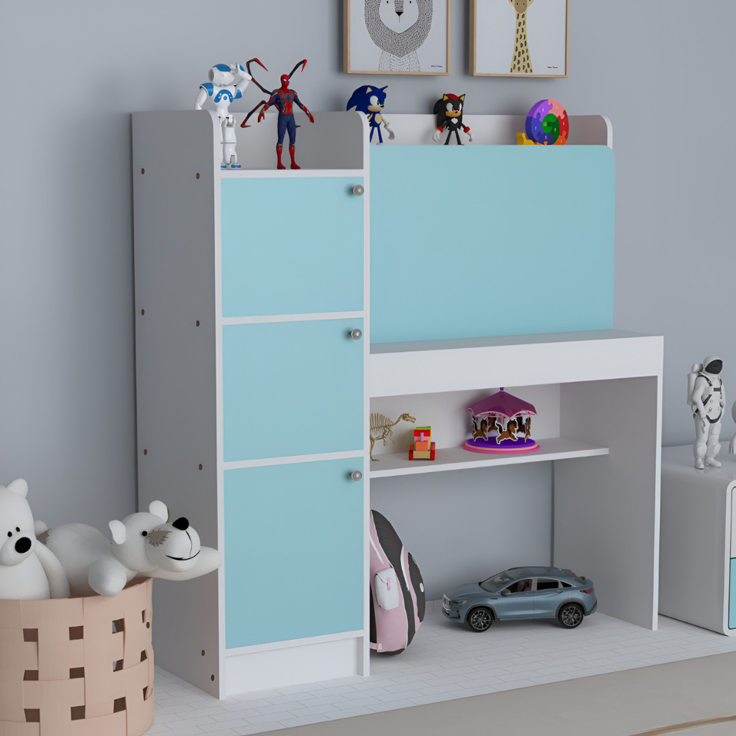 Image of ROOSO LIVING Vision 3 Door Study Table with Storage Cabinet & Bookshelf Engineered Wood Computer Desk